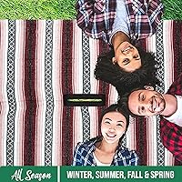 Vista 11 de Artisans Bazaar Poncho tradicional mexicano de Baja para hombres y mujeres, auténtico sarape de Gaban, manta de vaquero Pancho Jorongo rojo - rosa