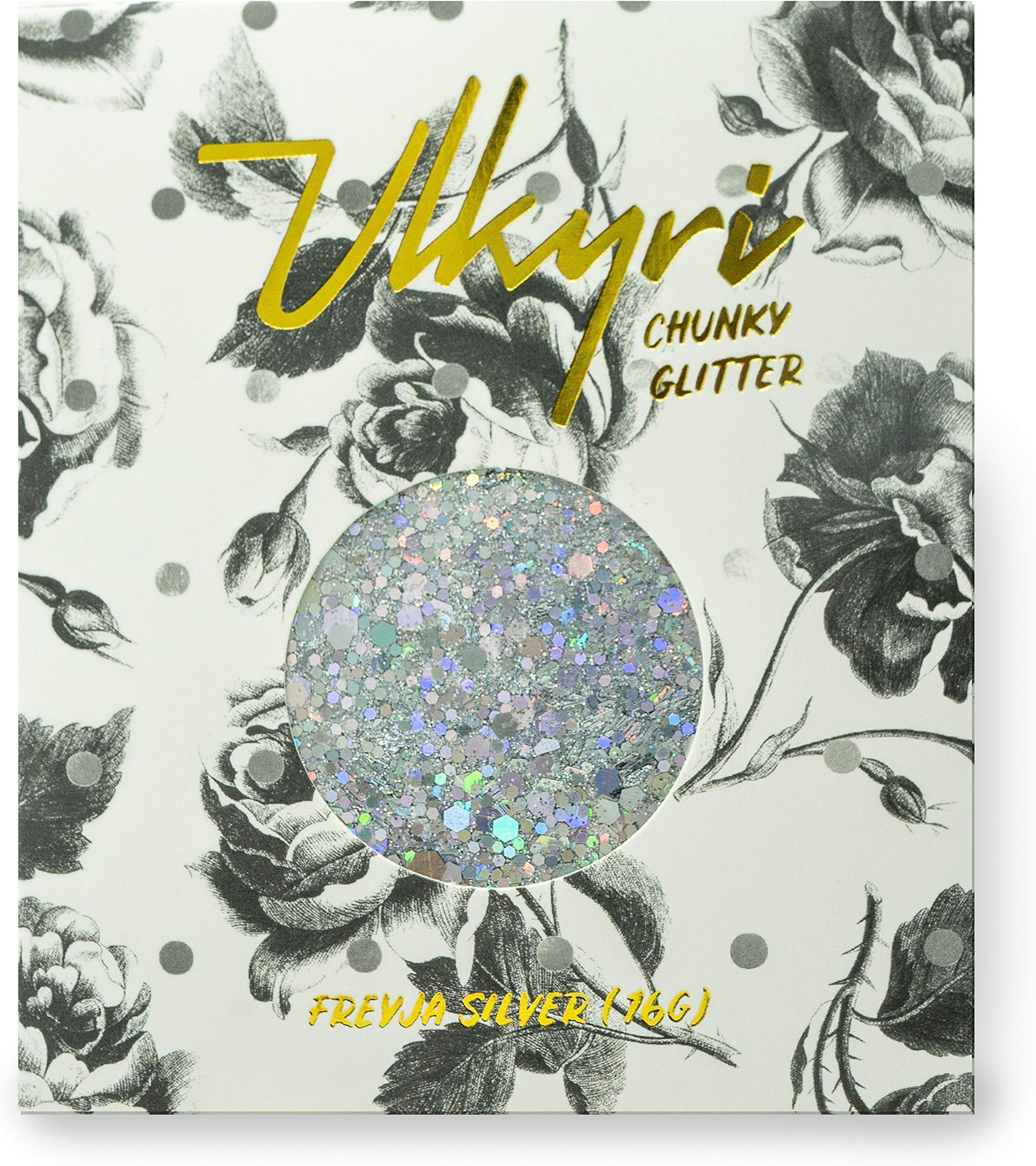 VLKYRI 16g Silver Chunky Holographic Craft Glitter - Multipurpose - Use on Arts and Crafts, Resin, Raves, Festivals, Decorations, Weddings, Parties, Events, Costumes, and Flowers