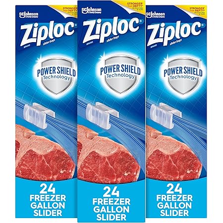 Ziploc Slider Freezer Bags, Stand-and-Fill with Expandable Bottom, Gallon, 72 Count, 24 Count (Pack of 3)