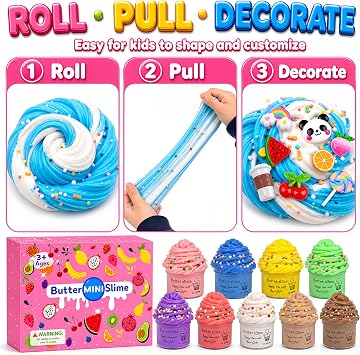 58 Pack Butter Slime Kit,Super Soft and Non-Sticky,DIY Putty,Peach Charms,Stress Relief Toy for Girls and Boys Age 10-12, Slime Toys,Goodie Bag Stuffers for Kids