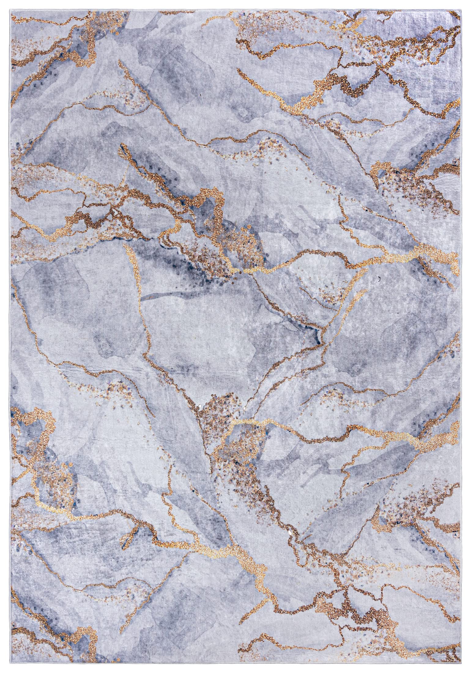 Mazovia Tappeto Salotto Moderno - Tapeto Stampato a Pelo Corto - Morbido Tappeto Camera da Letto - Antiscivolo Tapeto TOSCANA - Tappeto Salotto Motivo Marmo Astratto - Grigio Oro 140x200cm