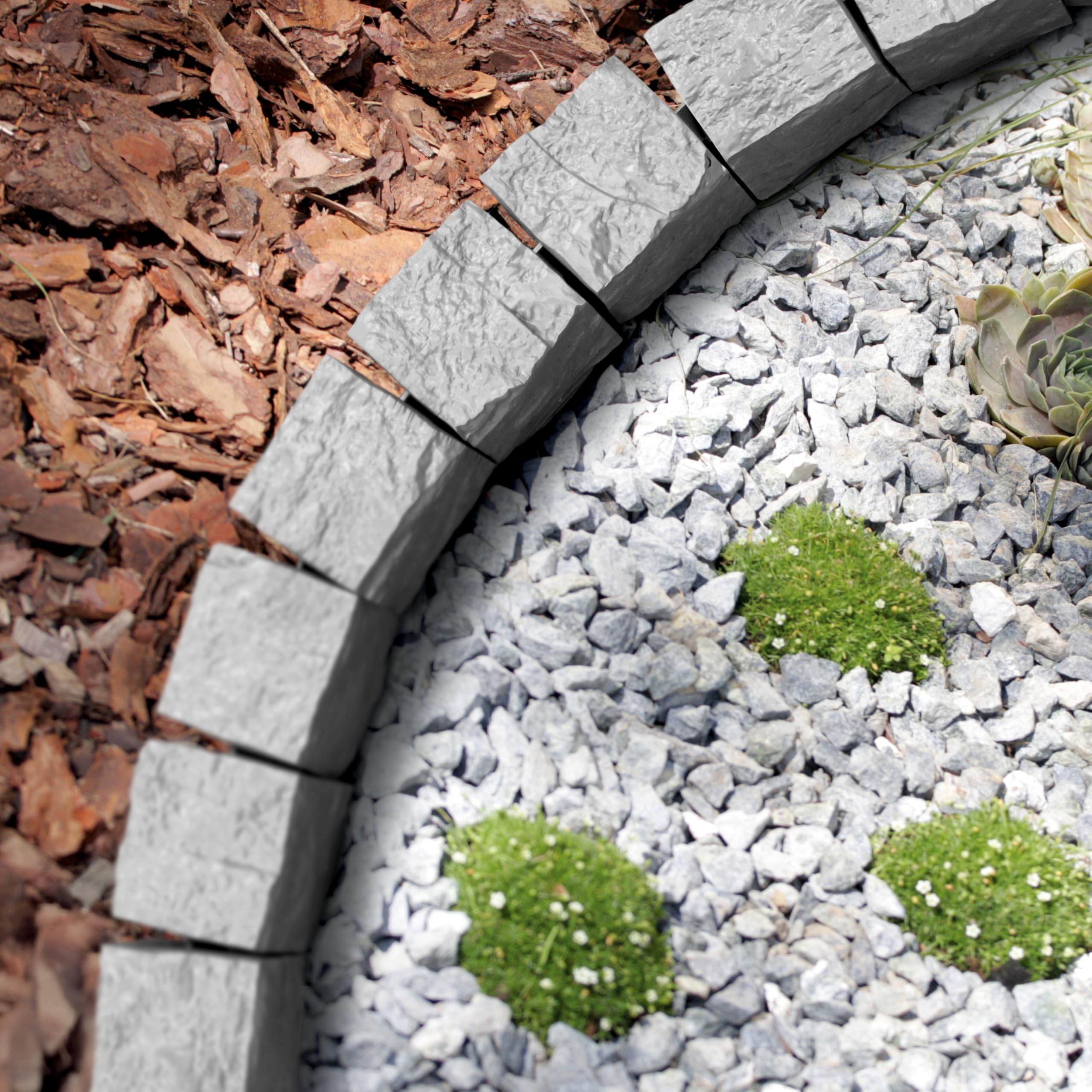 Lawn Edging Garden Palisade Grey Stone Effect - 162cm Plastic Border, 6 x 27cm Push-In Sections, Frost and UV Resistant for Flower Beds, Paths, Mowing Strips and Outdoor Landscaping