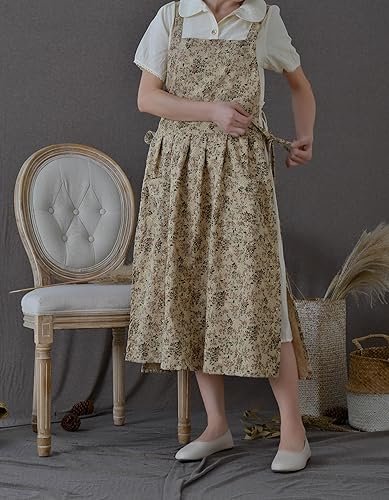 Miniatura 7 de Delantal japonés para mujer con espalda cruzada para mujer con bolsillos, delantales delantales, delantal de lino de algodón para mujer