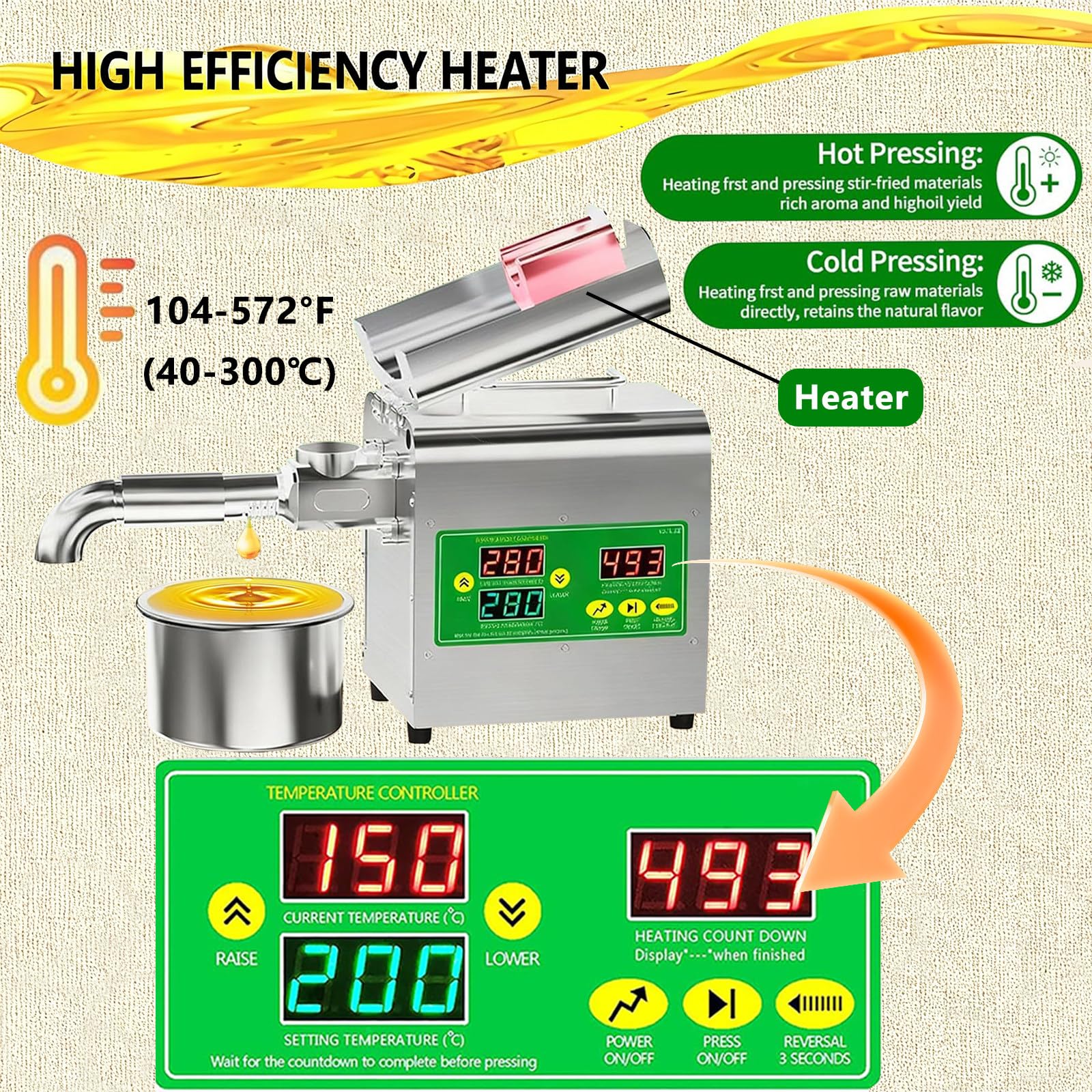 Automatyczna maszyna do tłoczenia oleju, komercyjny ekstraktor nasion gorących/zimnych orzechów, duża prędkość tłoczenia oleju 3-6 kg/h, 110 V elektryczna prasa do olejów i ekstraktów