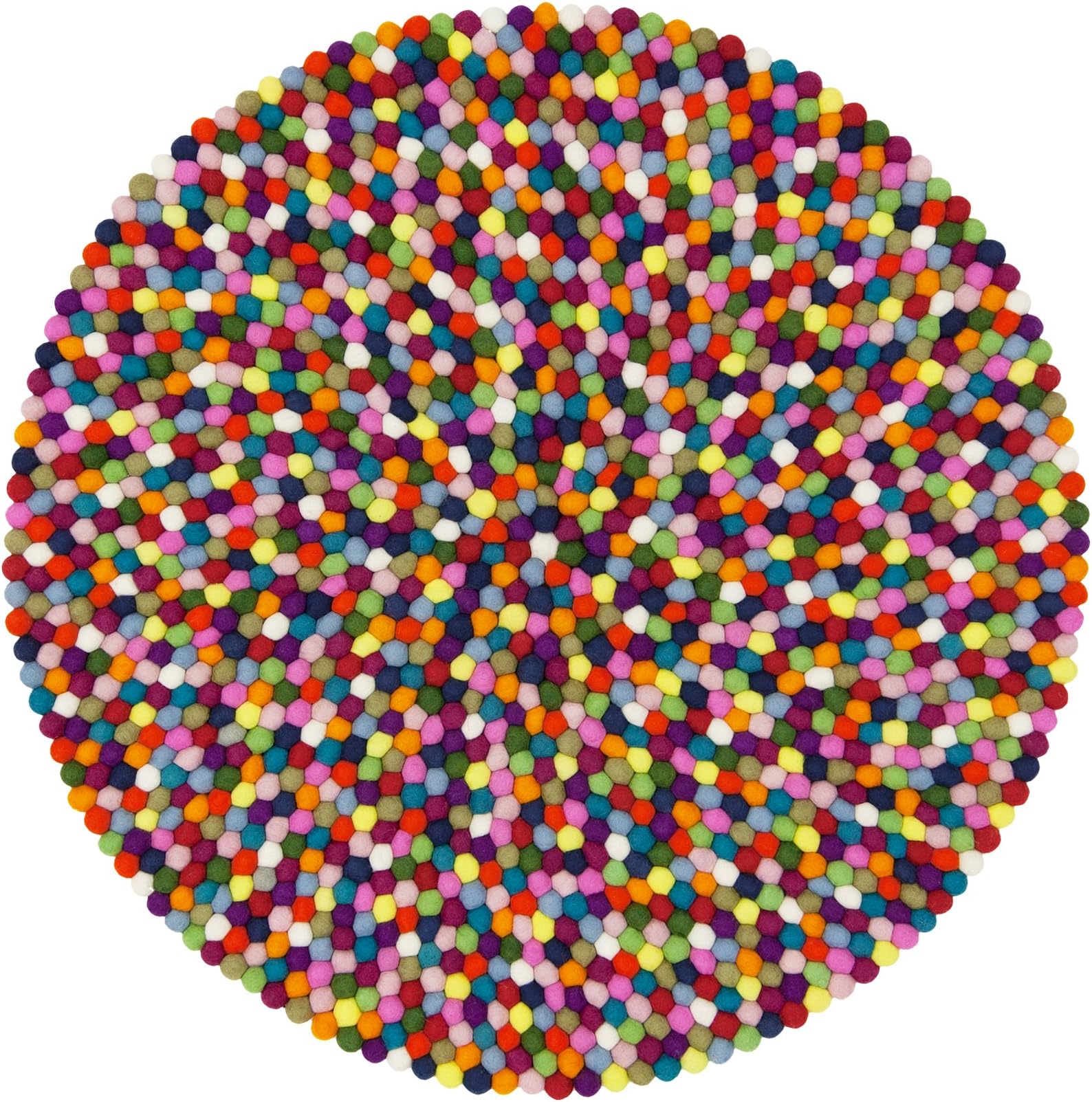 myfelt Lotte Felt Ball Rug Round Virgin Wool Diameter 70 cm Multi-Coloured