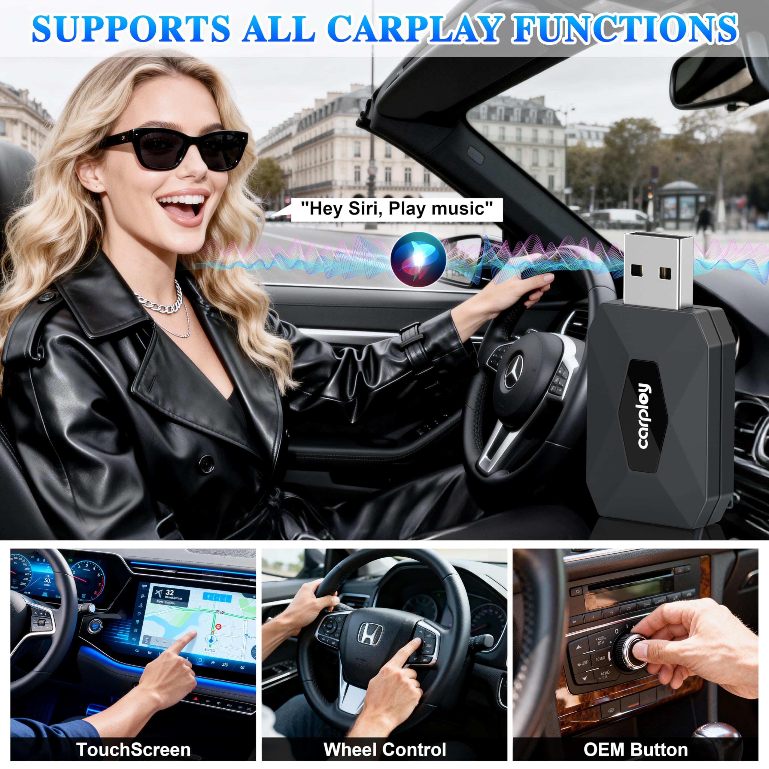 Wireless CarPlay Adapter, 2026 Upgrade 3X Schnelleres Auto-Verbindung & Keine Latenz, Plug & Play, Bluetooth 5.3 & WiFi 6, iOS 10+/Android 10+, 927+ Autos (Dual-System für Apple & Android, Schwarz)