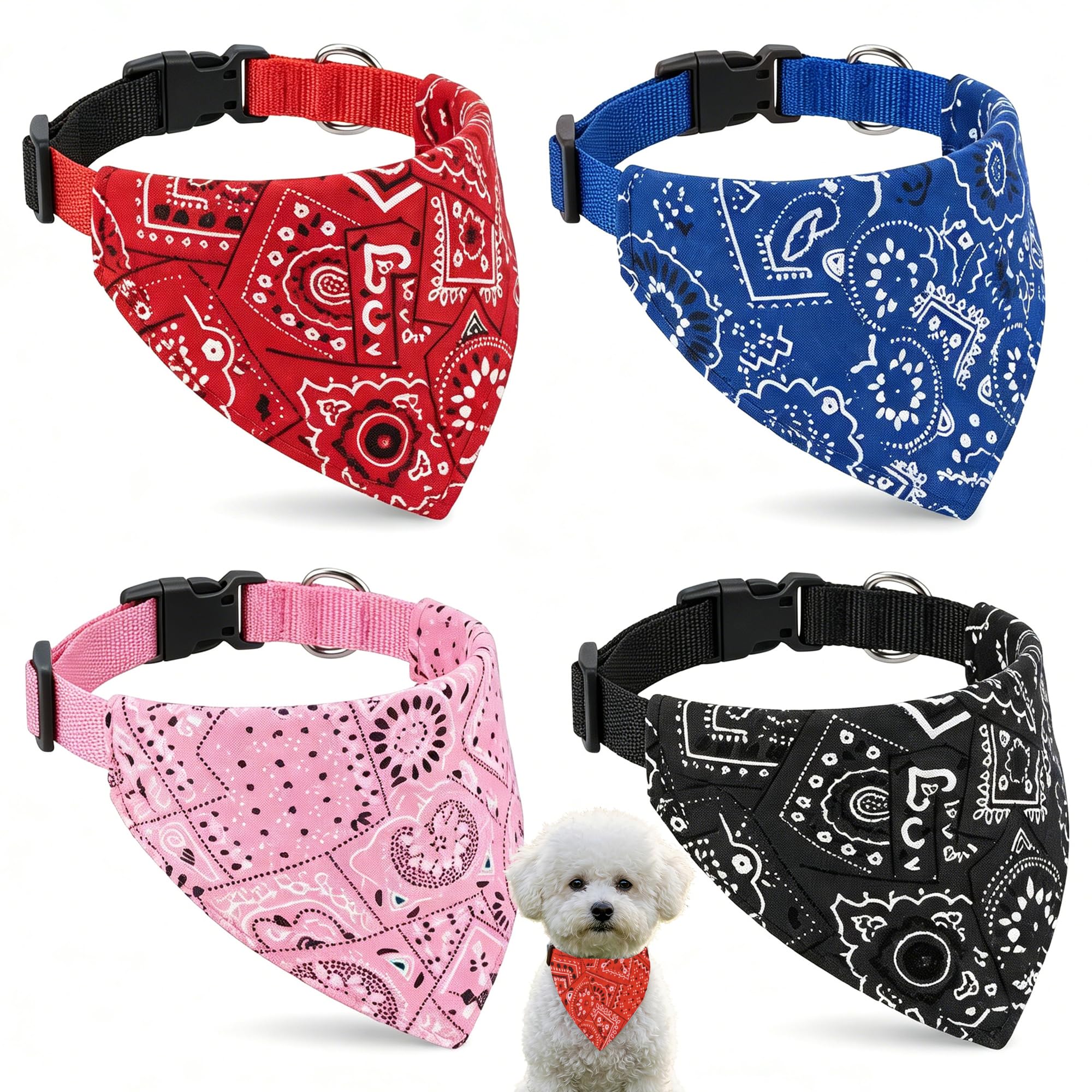 4Pcs Dog Bandana Set Small Pet Scarves Cat Bandana Adjustable Pet Neck