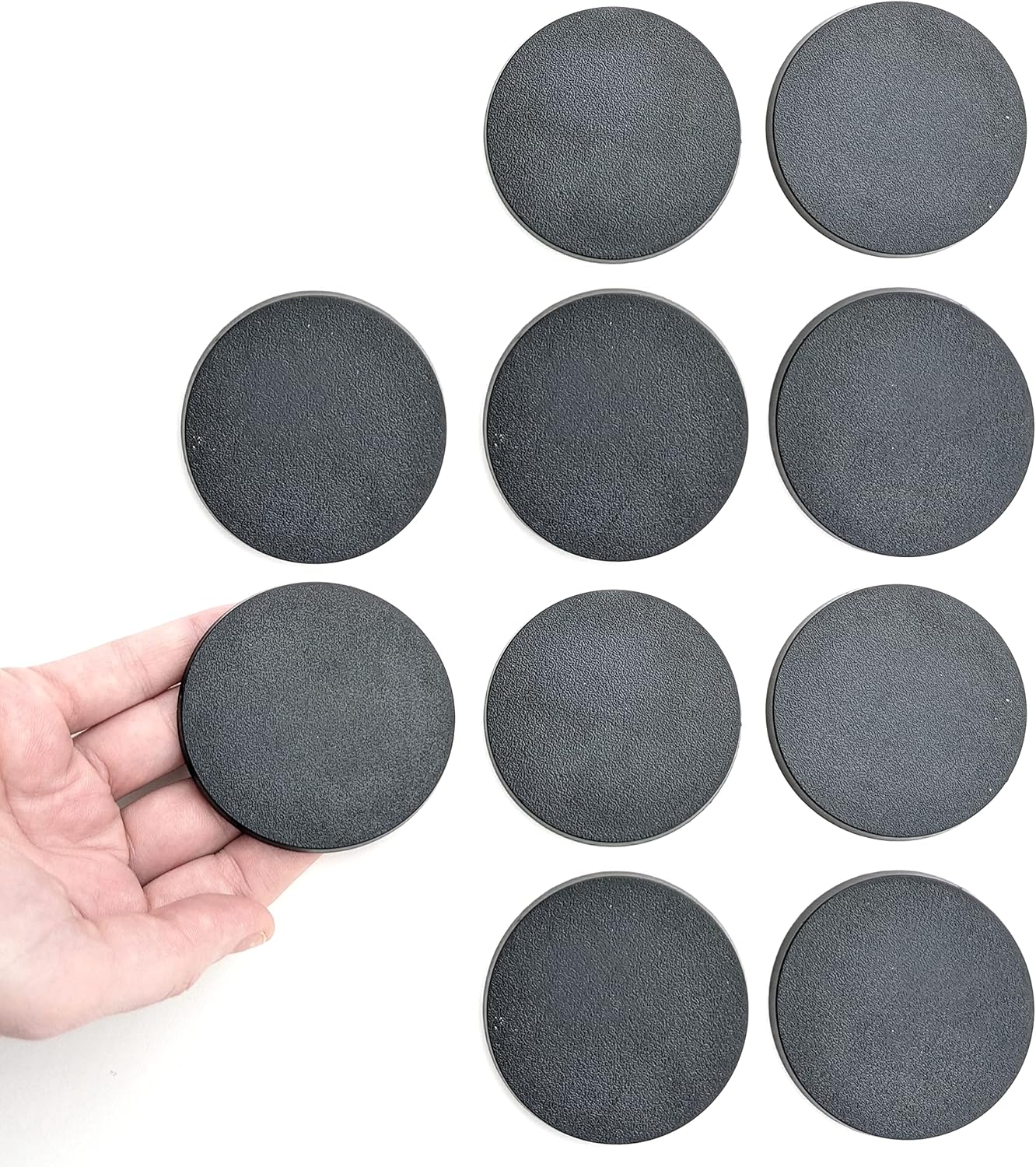 60mm Premium Blank Miniature Bases - Designed for 28mm Scale Tabletop War Game Miniatures - Plastic, Black - 10 Pack