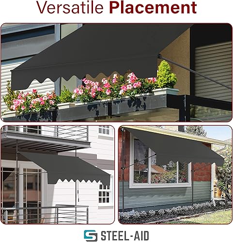 Miniatura 6 de STEELAID Toldo retráctil manual  Parasol para exteriores sin tornillos de 59 pulgadas  Cubierta ajustable para pérgola con protección UV  Toldo para