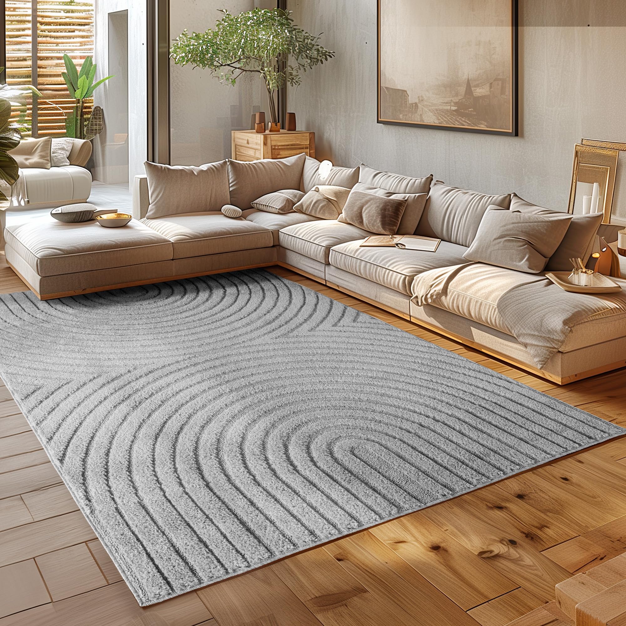 HomebyHome Wohnzimmer Teppich Hochflor Skandi Boho Design Hoch-Tief Effekt Weicher Shaggy Langflor Flauschig Pflegeleicht Modern für beistelltisch