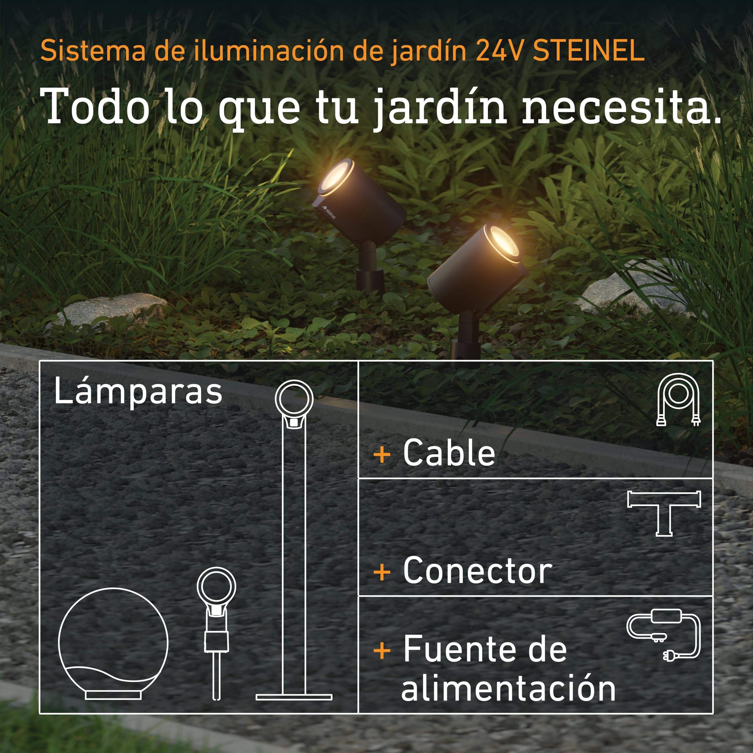 Steinel Fuente de alimentación de 24 V 100 W, Transformador de bajo Voltaje con Enchufe UE, IP67, 2 Salidas, Plug & Play, Accesorios de jardín de 24 V