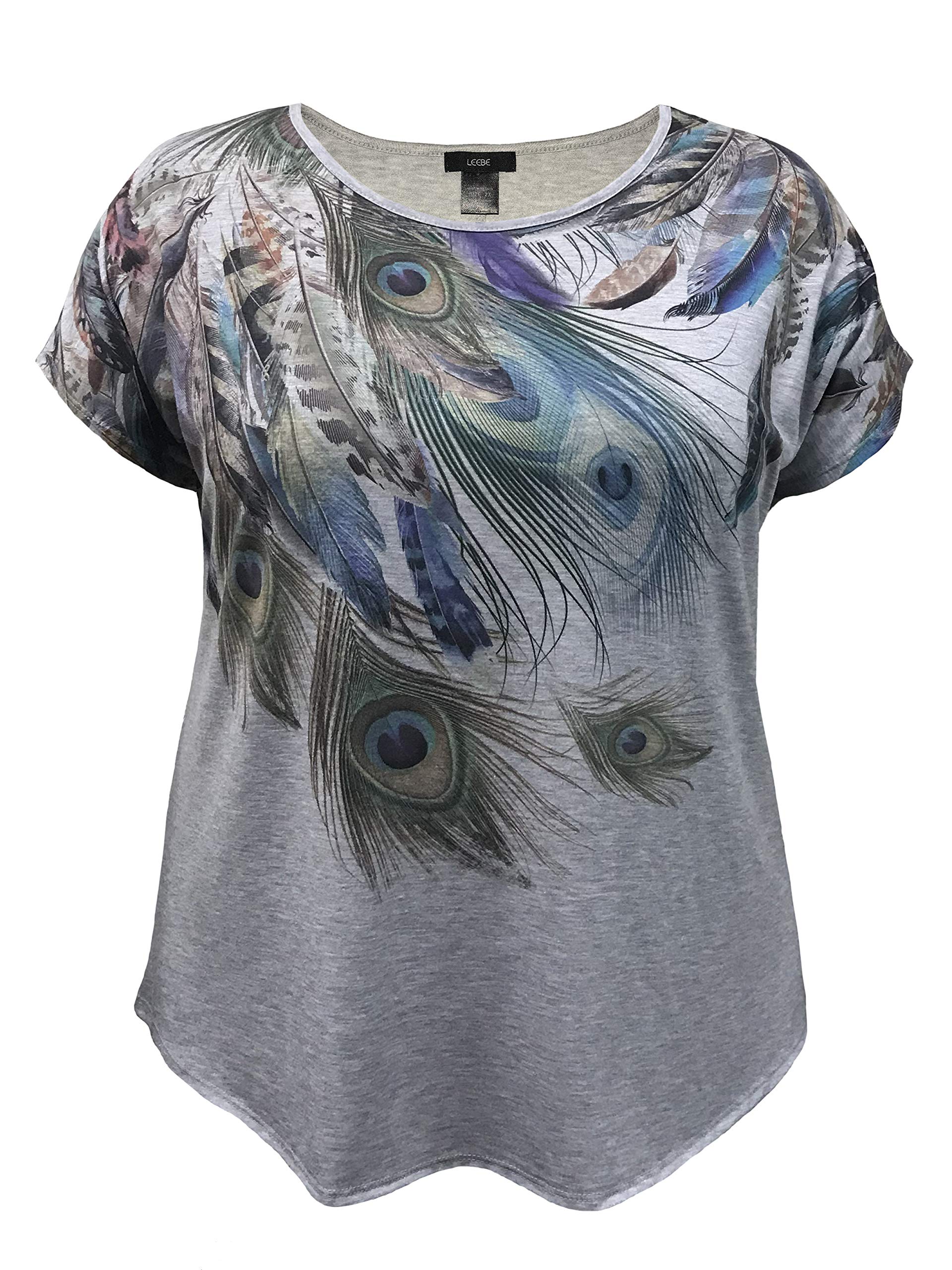 LEEBE Mujer Talla Grande - Camiseta de Manga Corta Dolman Estampada (1XL-5XL)