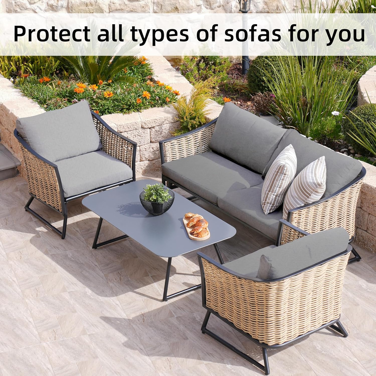 BIETYONE 8Pcs Stretch Patio Cushion Covers,Outdoor Couch Covers Replacement,Outdoor Couch & Sofa Slipcovers,for Patio Furniture Cushion Covers,Washable Reusable Furniture Protector (Gray, Cover Only) thumbnail