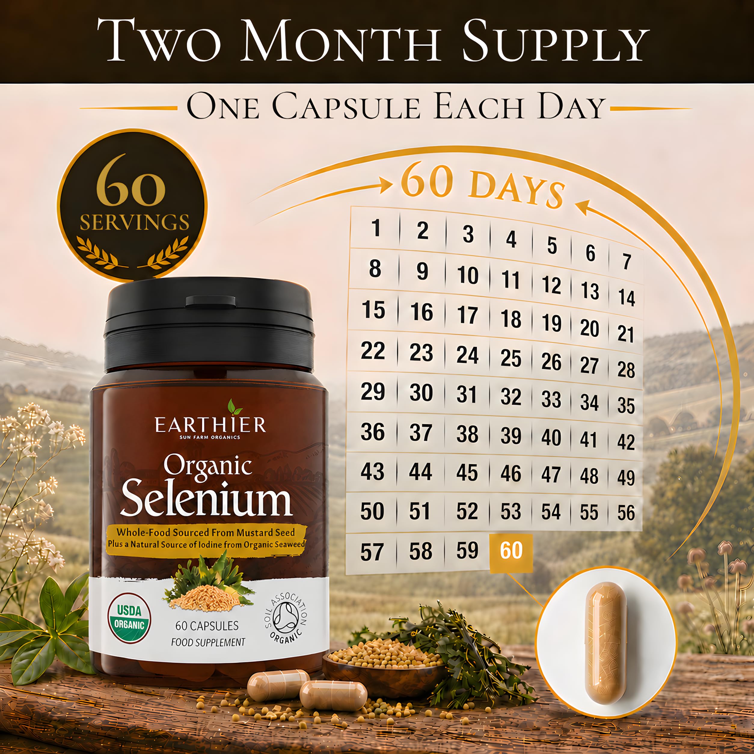 Organic Selenium 200 mcg with Iodine and Silica All from Certified Organic Whole Foods - Two Month Supply — Amazon image 5