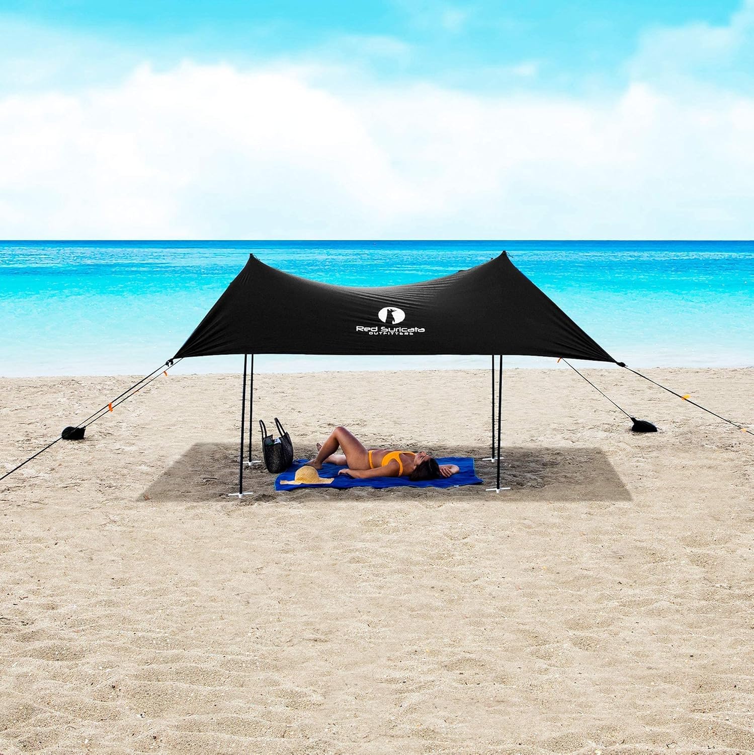 Red Suricata Family Beach Tent & Beach Canopy & 2 Beverage Holders Bundle - UPF50 UV Sun Shade Shelter (Medium, Black)