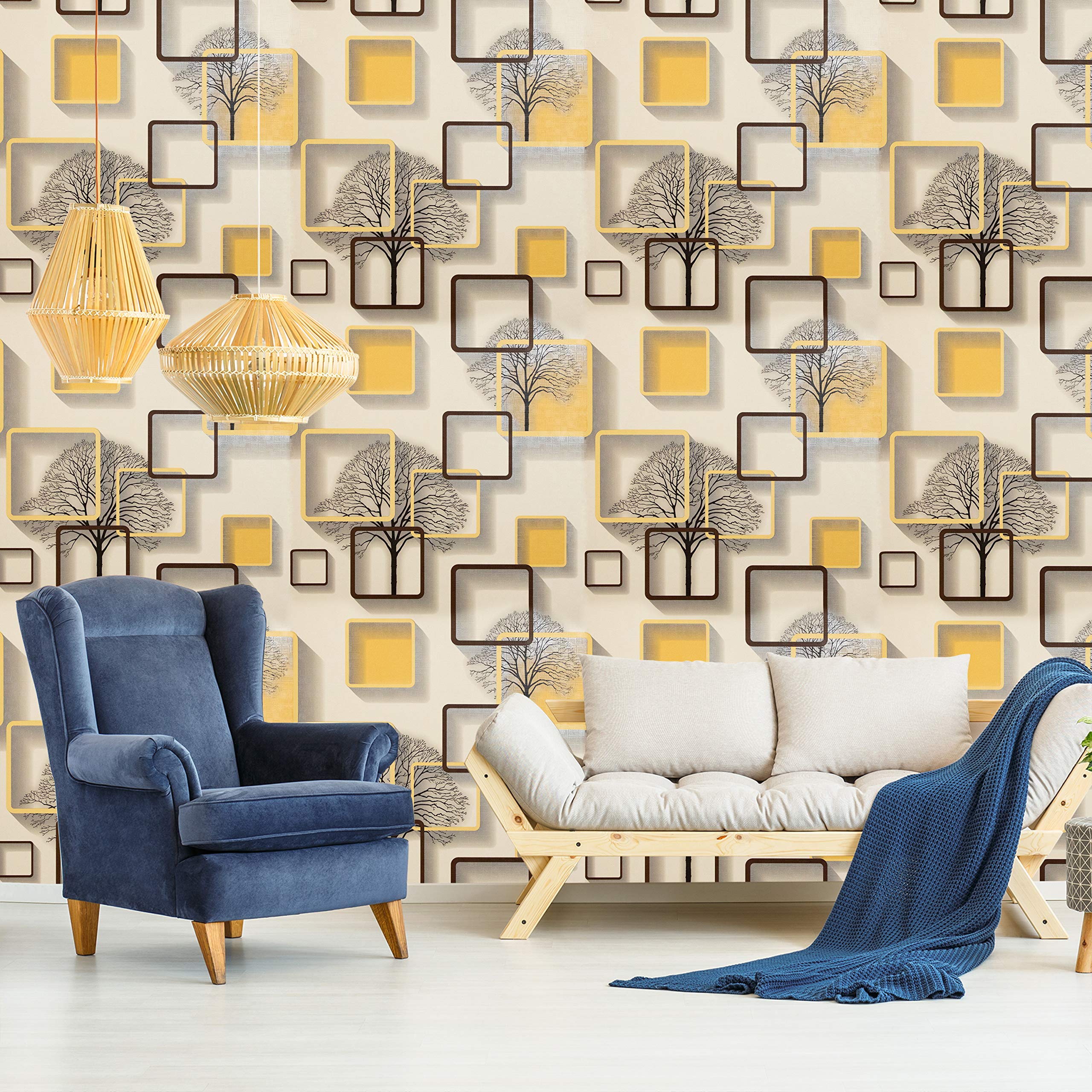 Wolpin 3D Wall Stickers - Yellow Frames & Trees -2 Wolpin 3D Wall Stickers - Yellow Frames & Trees -2