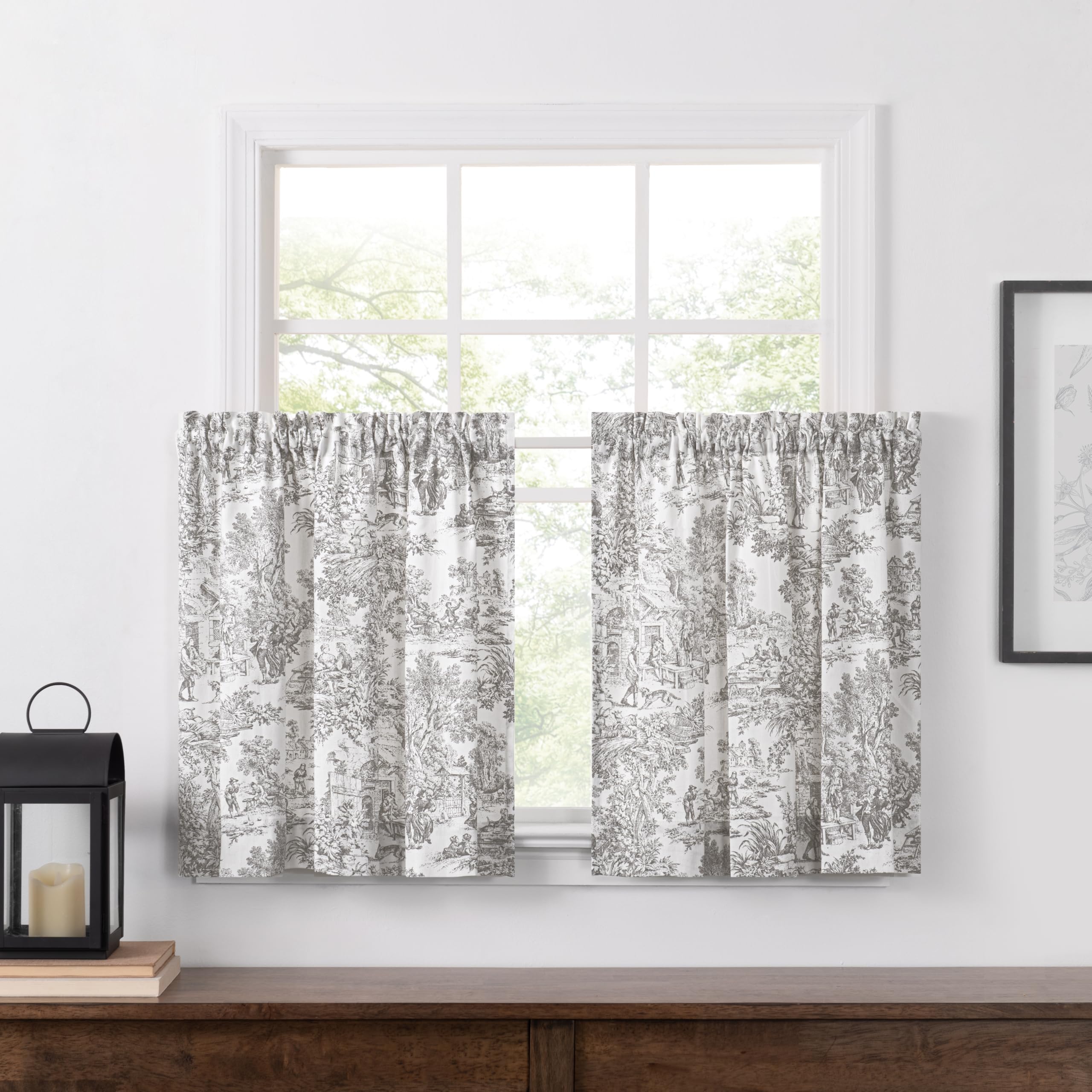 Ellis Curtain Victoria Park Toile 68" x 36" Tailored Tiers, Grey โ image 1
