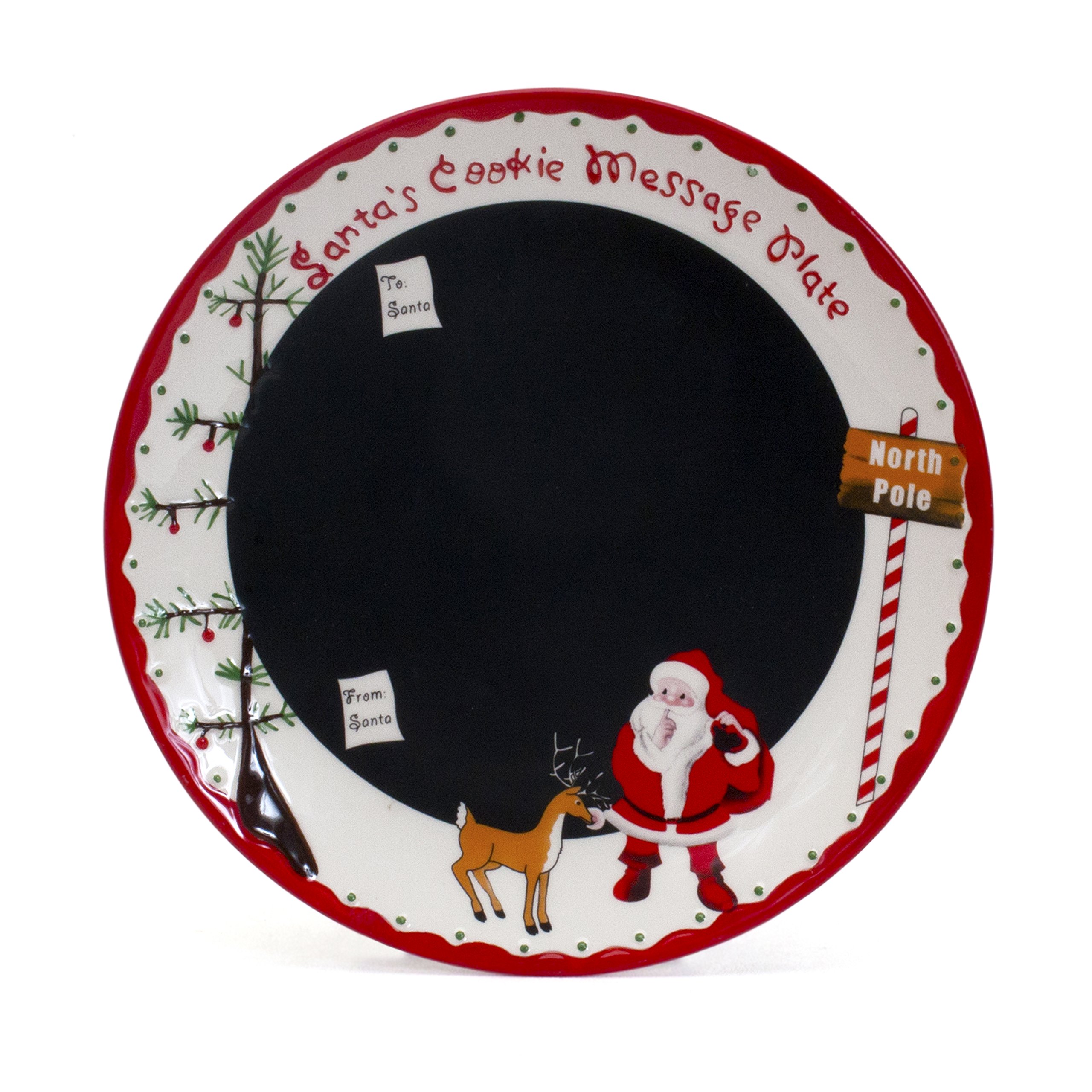 Baby To Cherish – Set Del Messaggio Di Babbo Natale: Piatto Per Biscotti, Barattolo Del Latte E Ciotola Per Le Renne, In Gres, Con Gesso