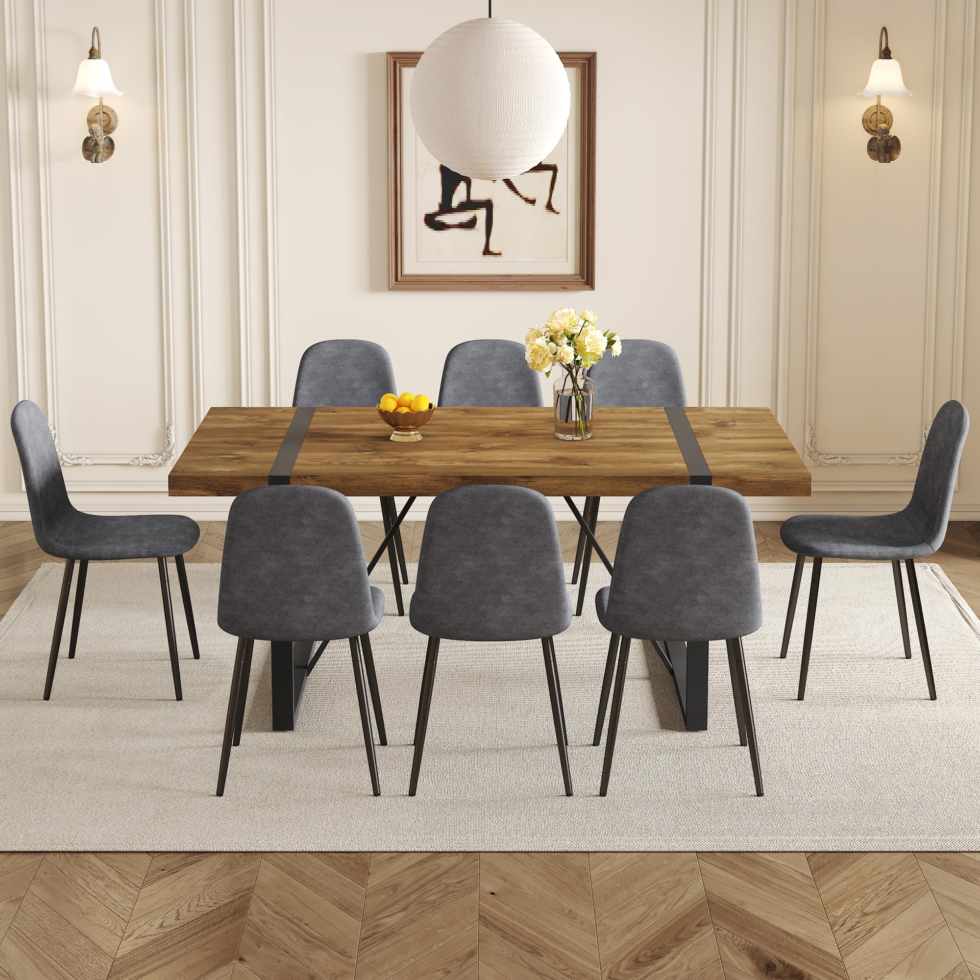 Amazon.com - MUUOKY Dining Table Set for 8, Modern 71'' Dark Wood