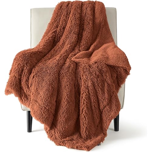 Bedsure Faux Fur Fluffy Sherpa Blanket Couch Throw Burnt Orange 50"x60"