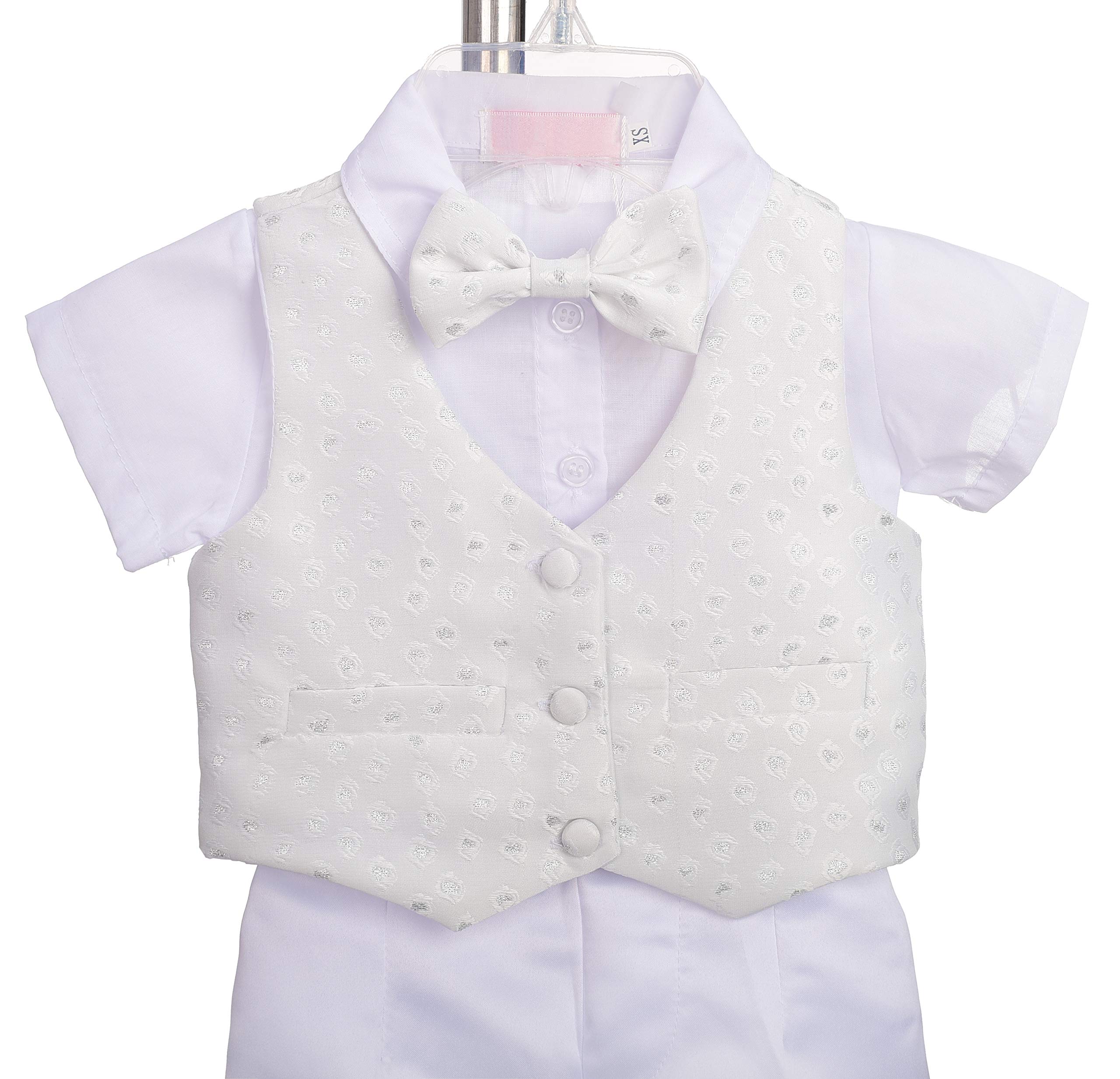 Lito Angels Vetement Costume Bapteme Garcon Bebe, Ensemble de 4 Pieces (Chemise, Gilet, Pantalon et Bonnet), Manche Courte, Ivoire/Blanc