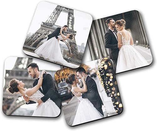 Smile Art Design Sube 4 imágenes de posavasos personalizados con tus fotos Juego de 4 piezas de cartón rígido personalizado collage de fotos