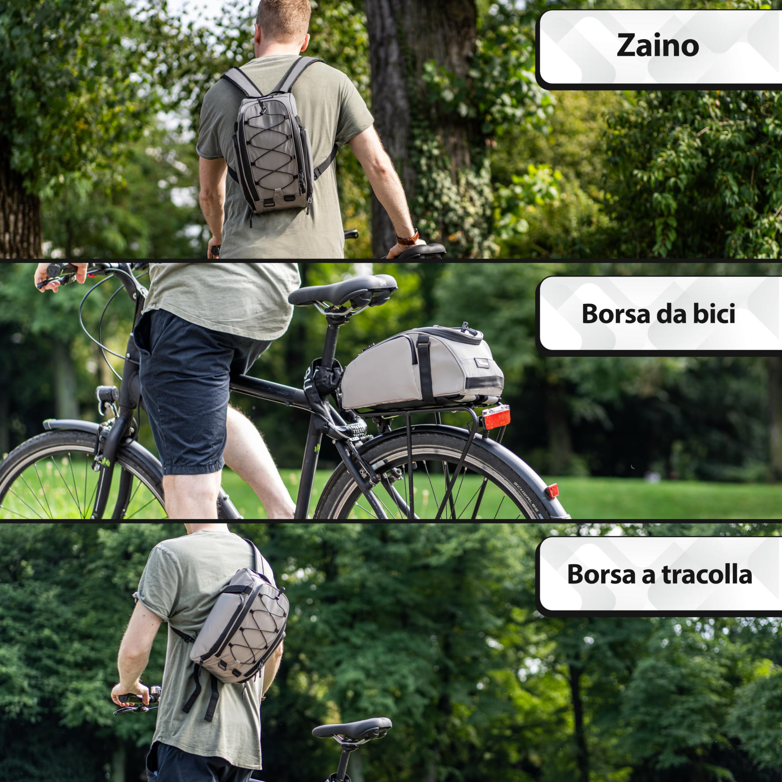 Borsa Bici 10L Valkental | Impermeabile | Zaino Incorporato | Riflettente | Per Portapacchi Standard - Foto 3