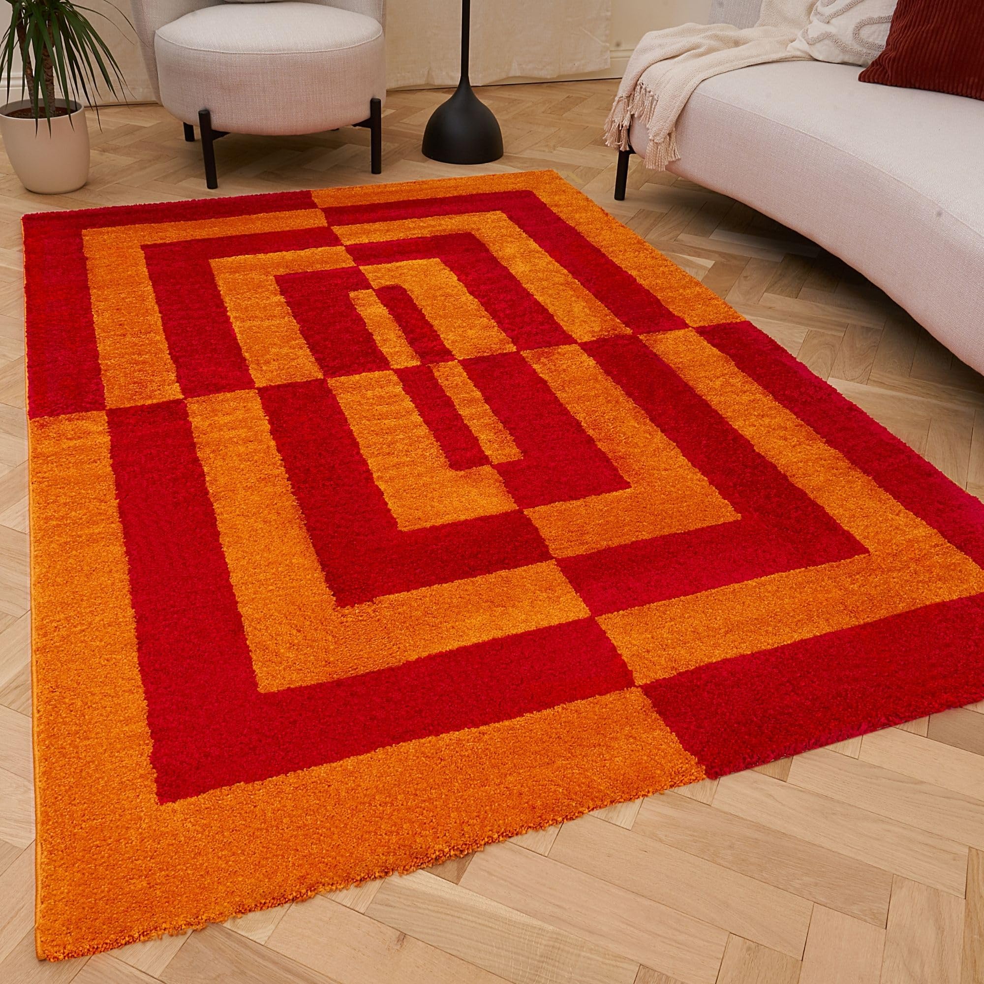 THE RUGS Joli Area Rug - Soft Dense Pile Modern Artistic Design, Durable & Easy Care Carpet for Living Room & Bedroom - Geometric Red & Orange, 160 x 230 cm