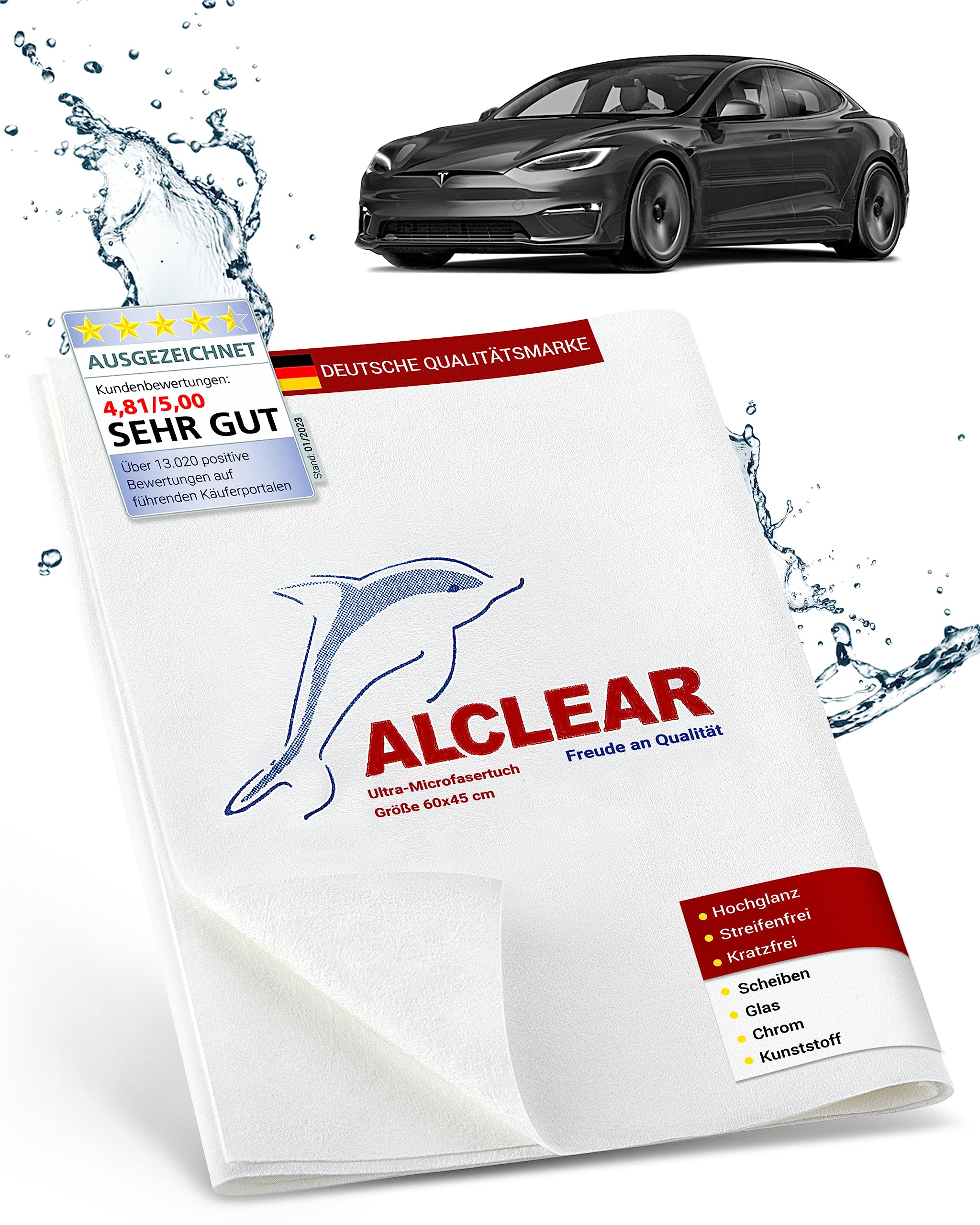 Alclear 950002 Mikrofasertuch Glastuch & Fenstertuch – 60×45 cm streifenfrei & fusselfrei – Ultra-Mikrofaser für Glasreinigung im Haushalt & Auto – spart Zeit ohne Nachtrocknen – Made in Germany – Bild 8