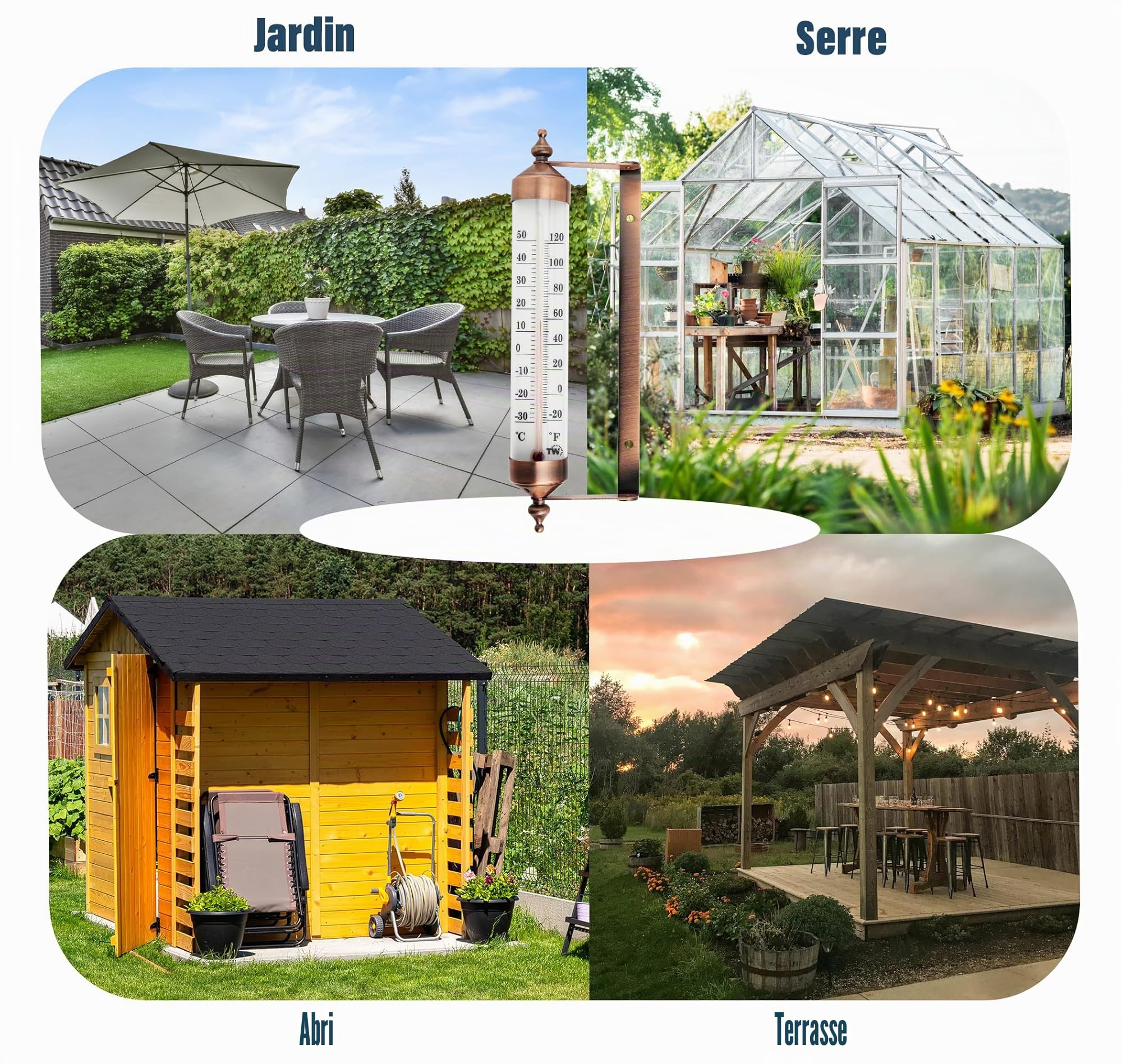 Thermomètre d'extérieur effet bronze – jauge jardin, température extérieure serre garage