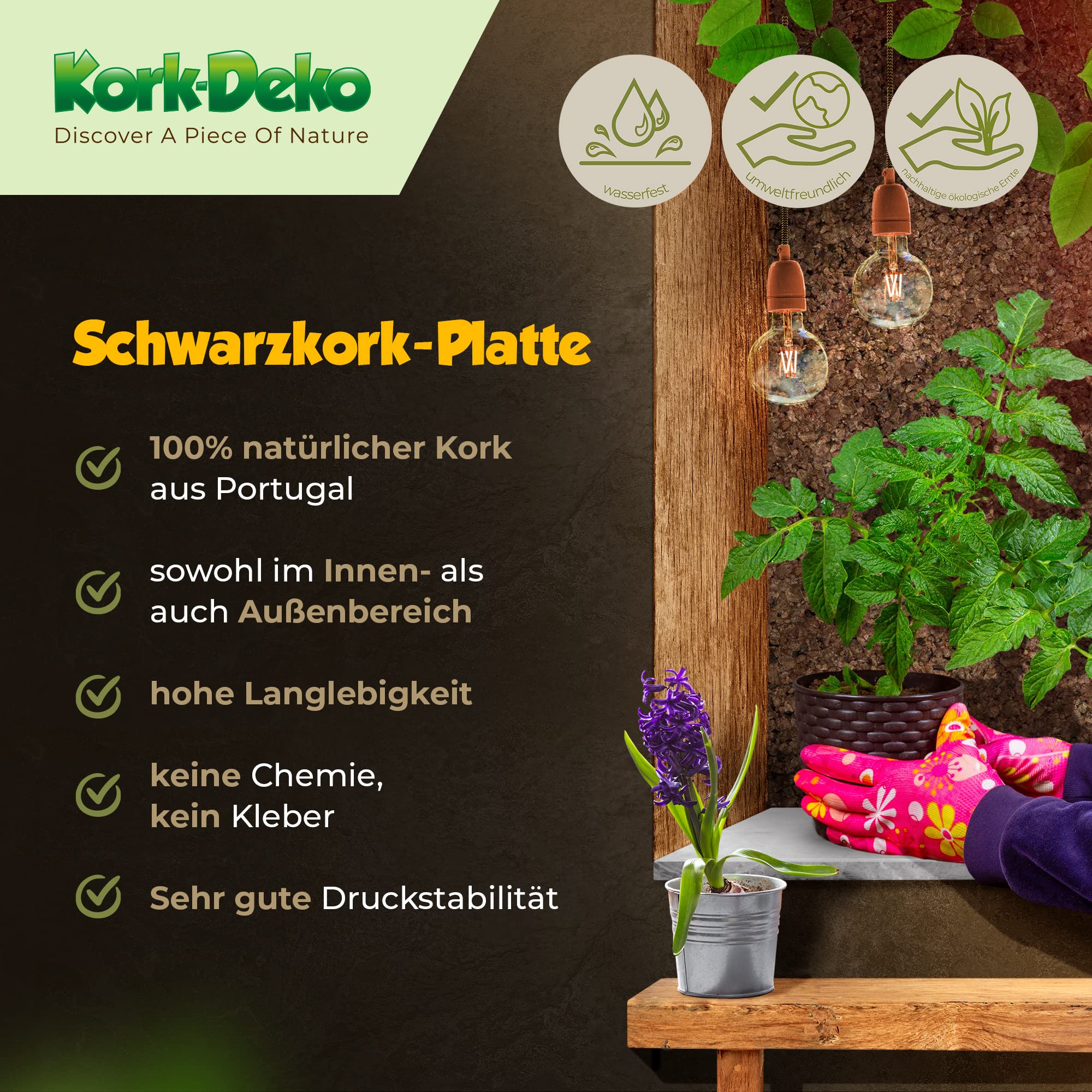 Schwarzkork-Platte | expandiertes Korkgranulat | Naturkork | Backkork | 90x60 cm | 2 cm dick | gereinigt und desinfiziert Rückwand für Terrarium & Vivarium