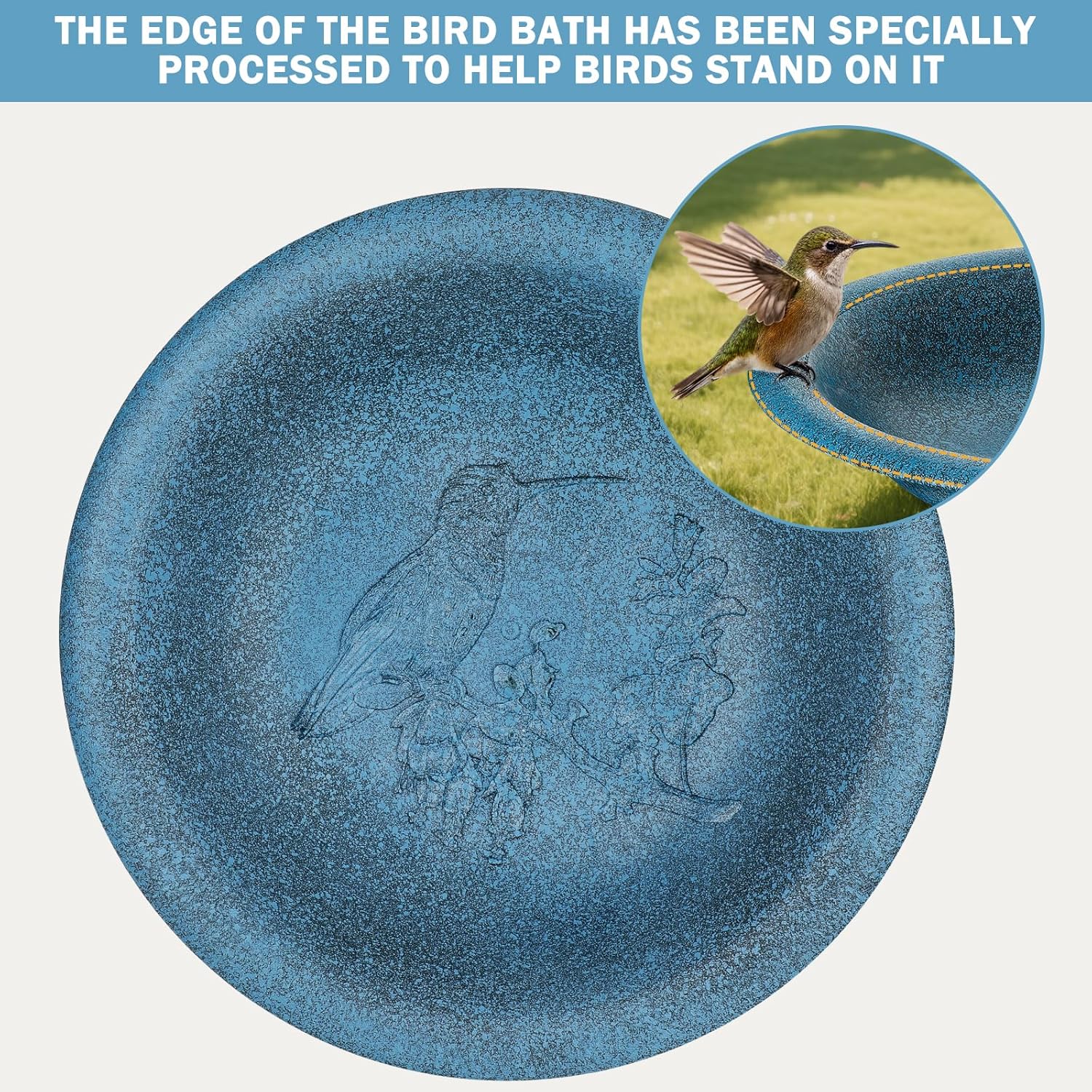 Mademax 28 Inch Height Polyresin Lightweight Antique Bird Bath for Yard, Garden, Patio, Outdoor (Blue)