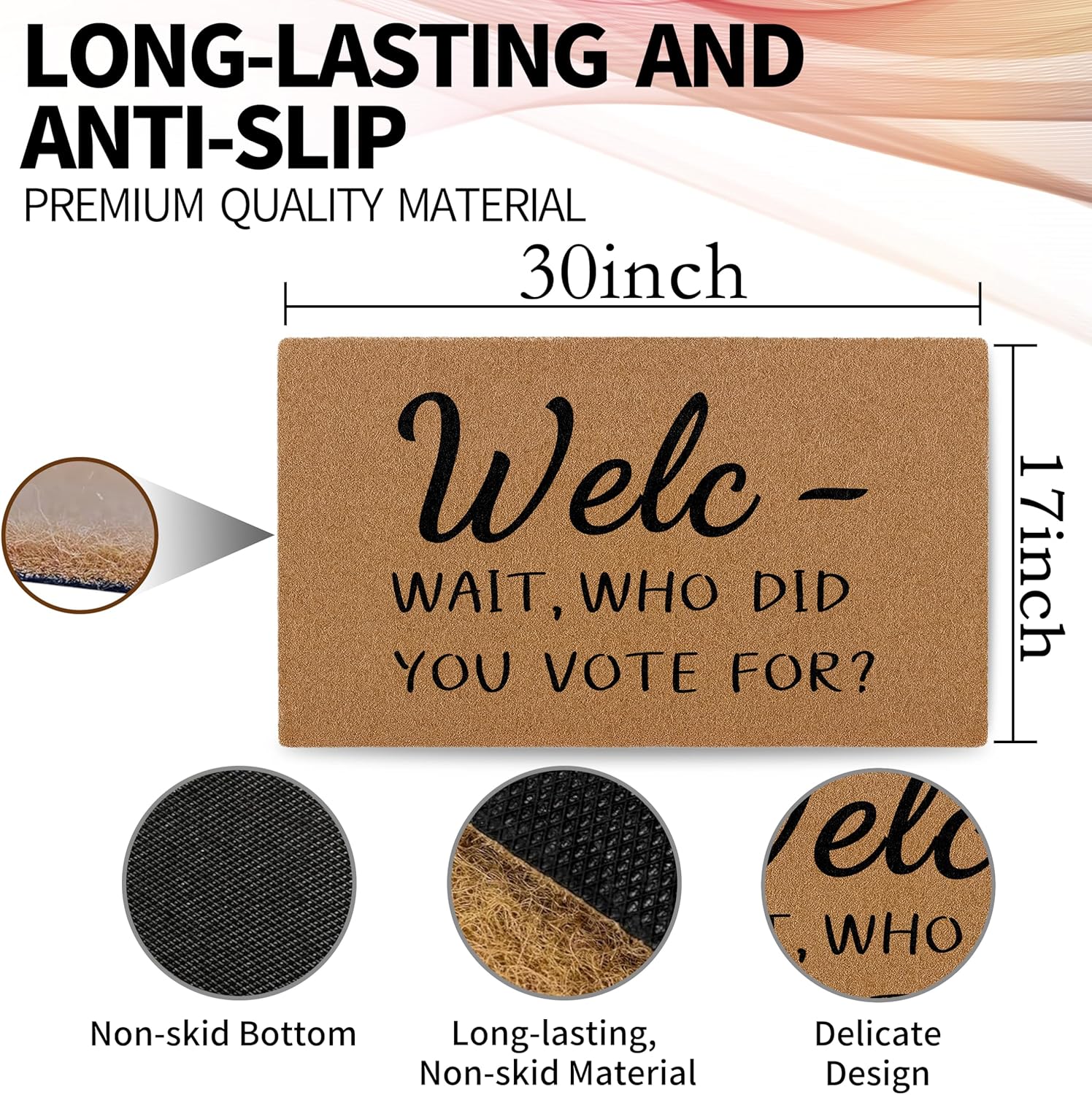 Welc Wait Who Did You Vote for Funny Welcome Doormat Front Door Mat Indoor Outdoor Entrance, Rustic Artificial Coir Doormats Rugs for Porch Entry Patio Decor 30x17in