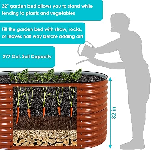 Miniatura 240 de Sunnydaze Cama de jardín de metal elevada de 11.75 pulgadas de alto, cama de jardín elevada galvanizada para exteriores para verduras y flores