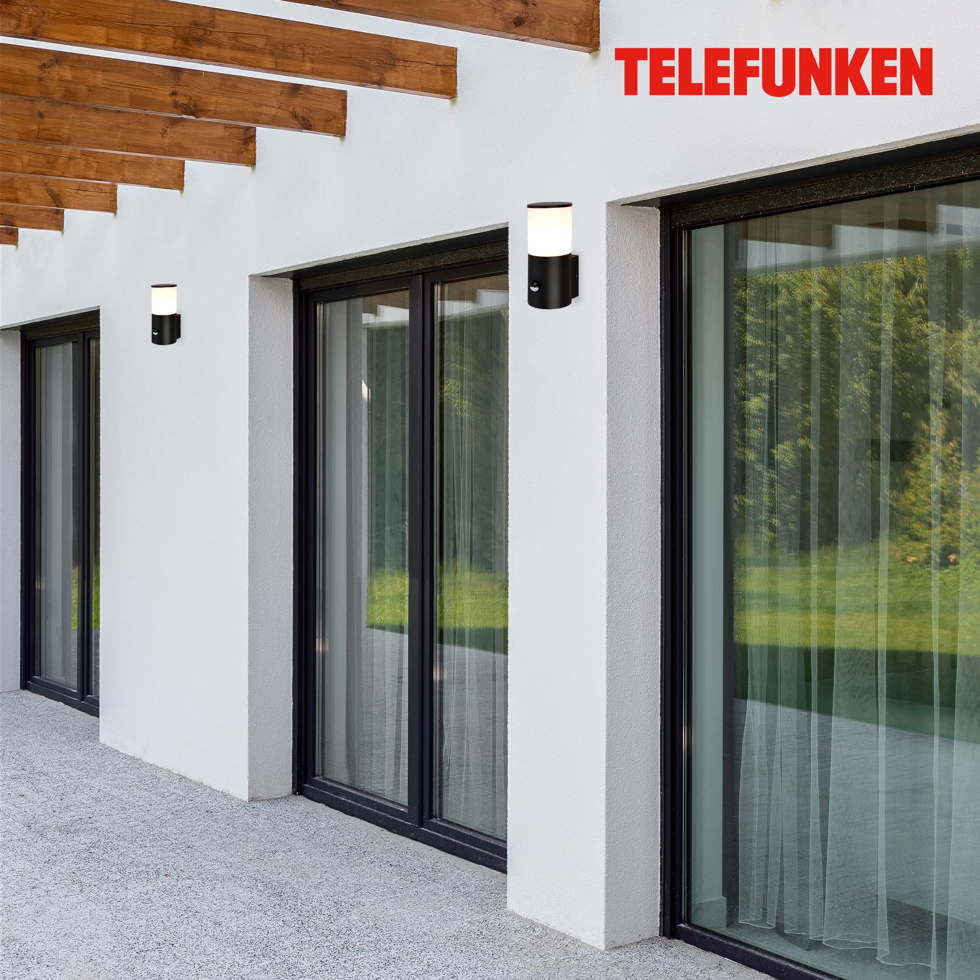 TELEFUNKEN - Wandleuchte Aussen mit Bewegungsmelder, Spritzwasserschutz, Dämmerungssensor, Aussenlampe, Wandlampe, Strahler, Außenbeleuchtung, Außenleuchte, 24x13,5x10,5 cm, Schwarz