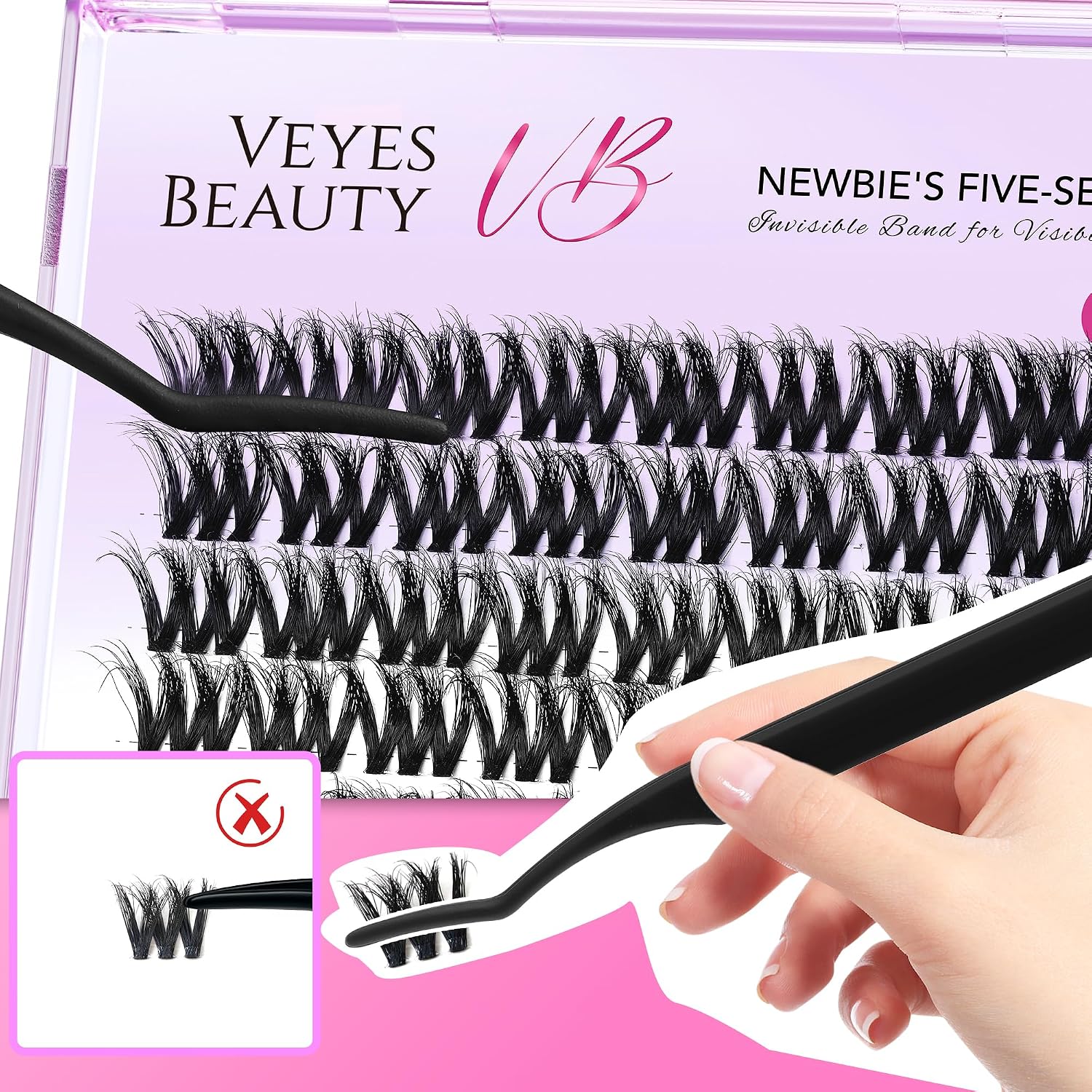 VEYESBEAUTY Lash Clusters Fluffy Individual Lash Extensions VBmuse 3D Layered Volume Eyelashes Thin & Invisible Band Wispy Faux Mink Lash Newbie's Five-Second Length 12mm