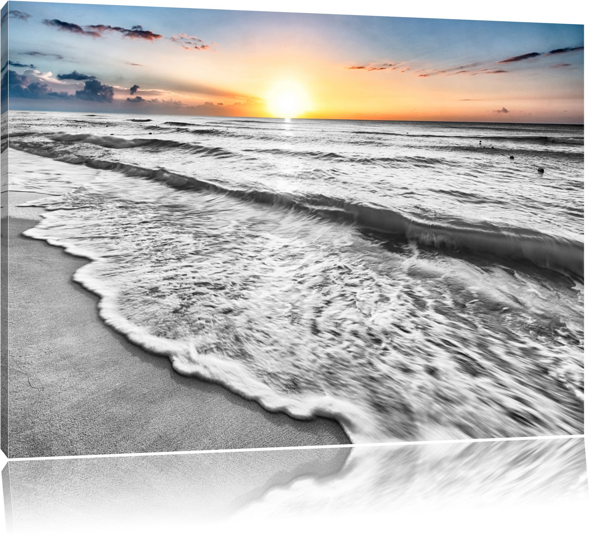 Pixxprint wunderschönes Meer B&W, Größe: 120x80cm, Leinwandbild, fertig gespannt, Wandbild, Dekoration, Kunstdruck, kein Poster