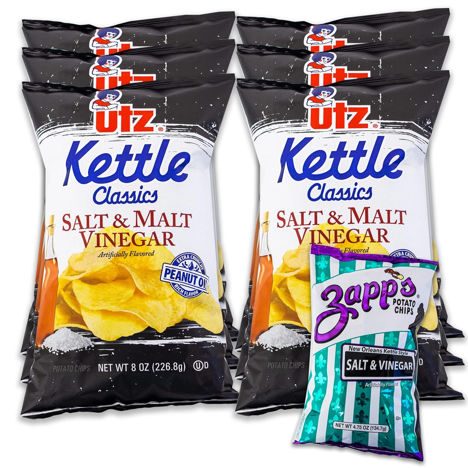 Utz Salt and Malt Vinegar Kettle Classics Potato Chips (6