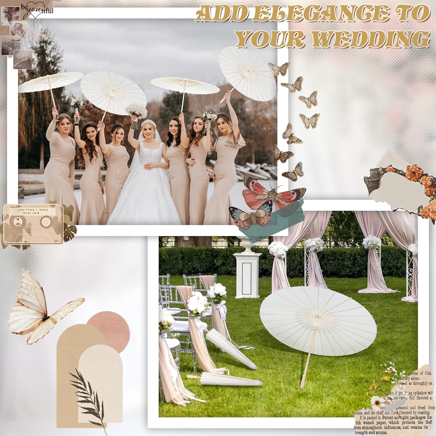 Aodaer 100 Pack Paper Umbrellas Chinese Japanese Parasol 33 Inches Paper Decorative Oiled Paper Umbrella DIY Painting Crafts for Wedding Bridal Party Decor Photography Props, White