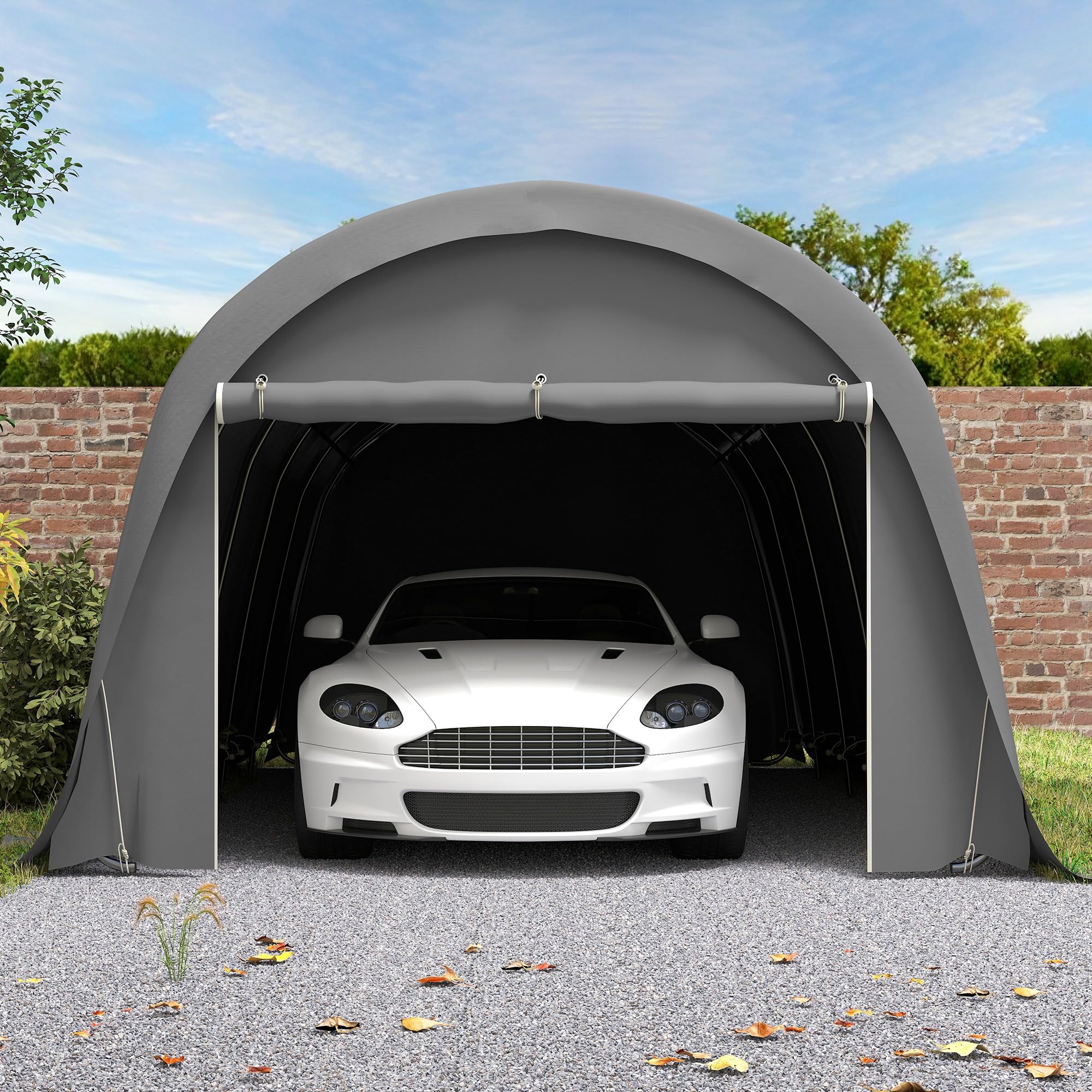 Outsunny Carport Tente de Garage 3,6 x 7,2 m, abri Voiture extérieur, Tente de Stockage avec parois latérales Amovibles et Grande Porte Roulante, carport pour Voiture, Camion, Bateau, Gris foncé