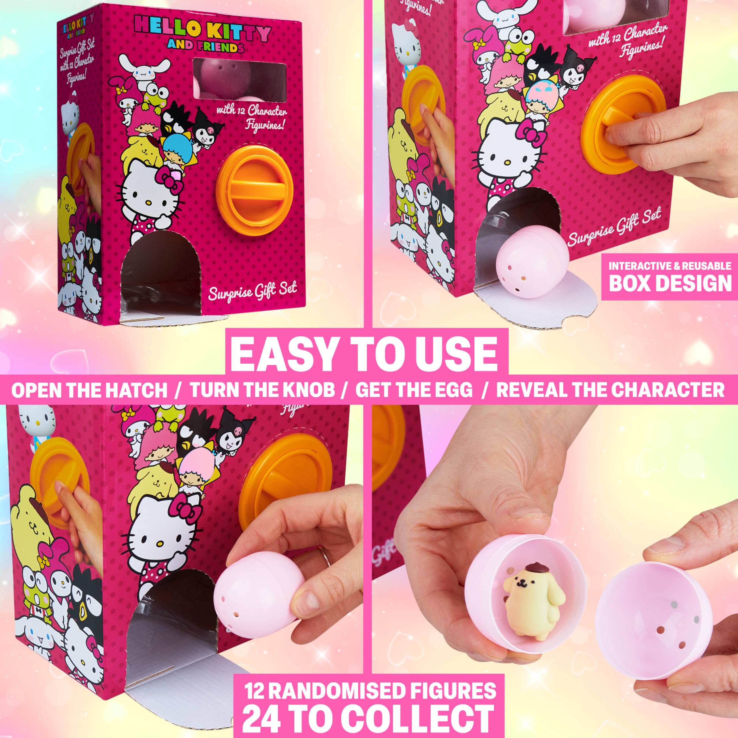 Hello Kitty Sanrio Zestaw figurek 3D, 12 szt., Kuromi Cinnamoroll, kolekcjonerska miniaturowa figurka w kapsułkach, dekoracje biurka i stołu, prezenty dla niej (losowe 12 szt.)