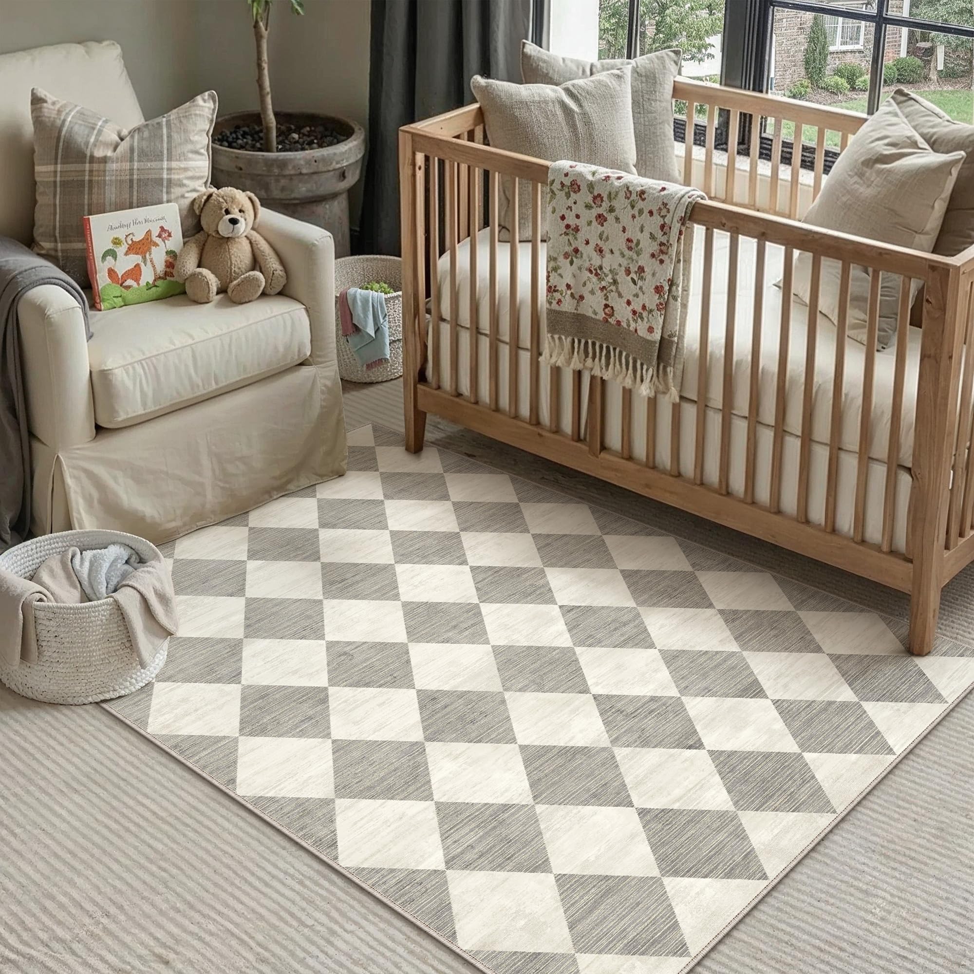 PureCozy Teppich Wohnzimmer Esszimmer BüRo Kurzflor Groß Rug Rautenmuster Geometrisches