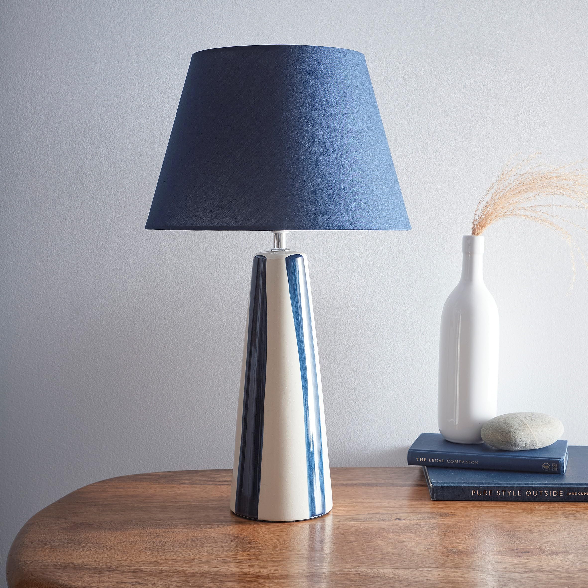 K Living Sola Tall Stripe Ceramic Table Lamp Blue