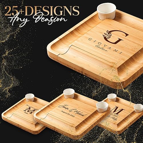 Miniatura 2 de LUXTOMI Juego de tablas de queso personalizadas con diseños reales con iniciales, plato grande para charcutería y bandeja para servir que incluye 4