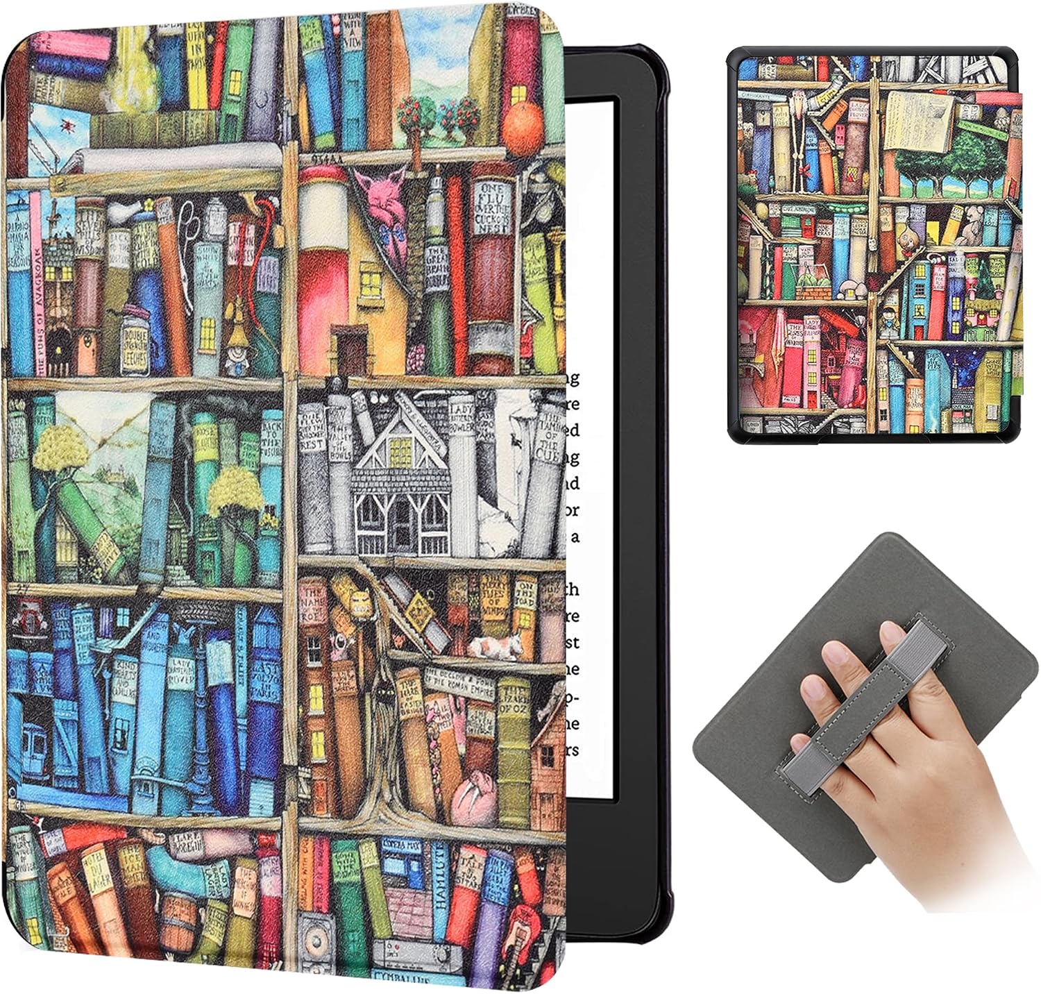 SCSVPN Case for 6'' Kindle 11th Gen 2022/2024 with Hand Strap, Bookshelf