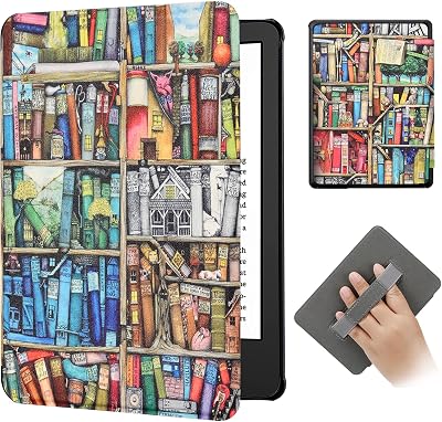 SCSVPN Case for 6 Inch Kindle 2024 and 2022 (11th Generation) with Hand Strap | Auto Wake/Sleep - All New Slim Premium PU Leather Smart Protective Cover for Kindle RS23CV / C2V2L3 E-Reader - Bookshelf