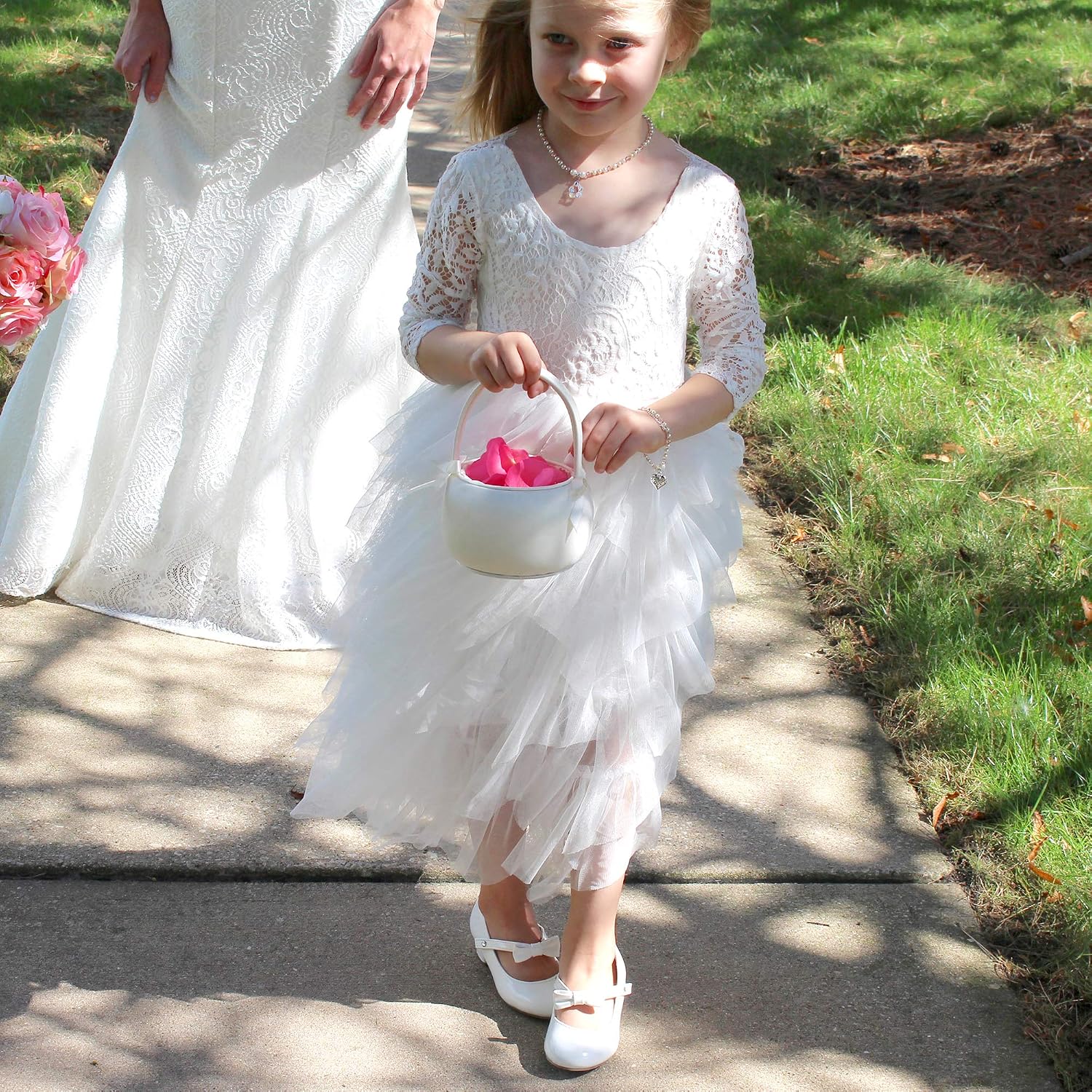 Lillian Rose Off White Satin Flower Girl Basket, Off-White