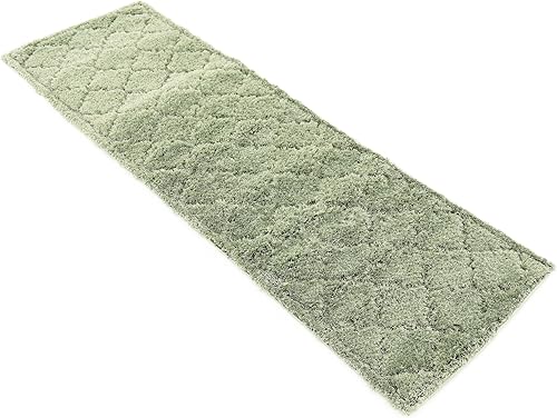 Miniatura 7 de Unique Loom Trellis Shag Collection - Alfombra de pasillo geométrica, moderna, marroquí, celosía, verde (2 pies x 6 pies 7 pulgadas)