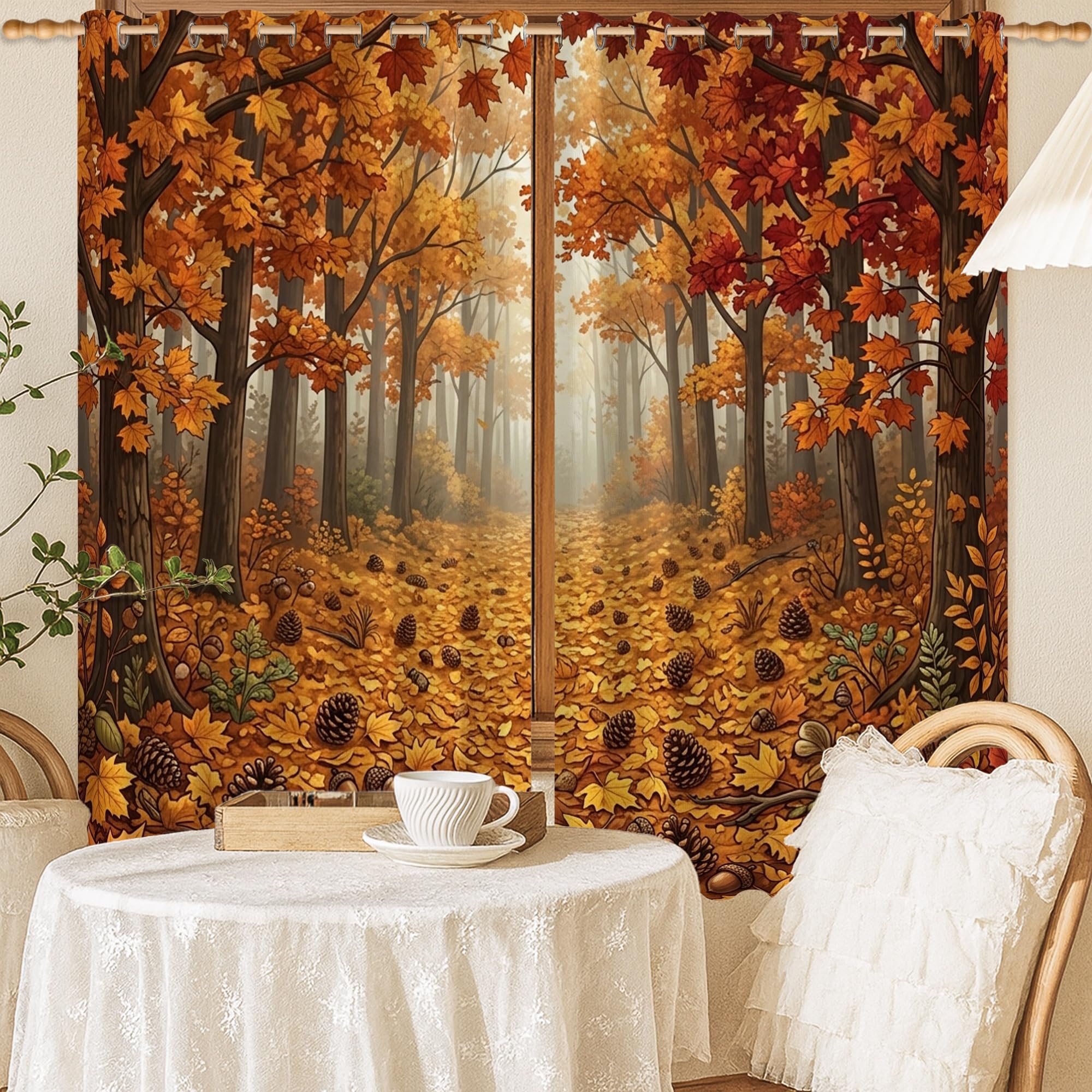 Rideaux occultants automne orange 132x137 cm pour salon