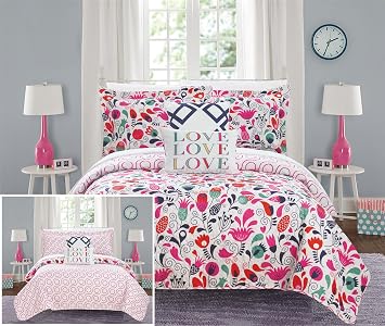 Chic Home Meritt 5 Piece Reversible Quilt Set Colorful Floral Print Design Coverlet Bedding - Decorative Pillows Shams Included, Full Size, Pink
